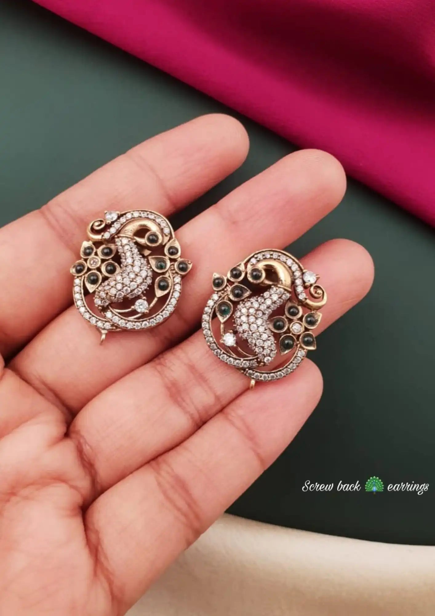 Victorian Finish Peacock design Studs