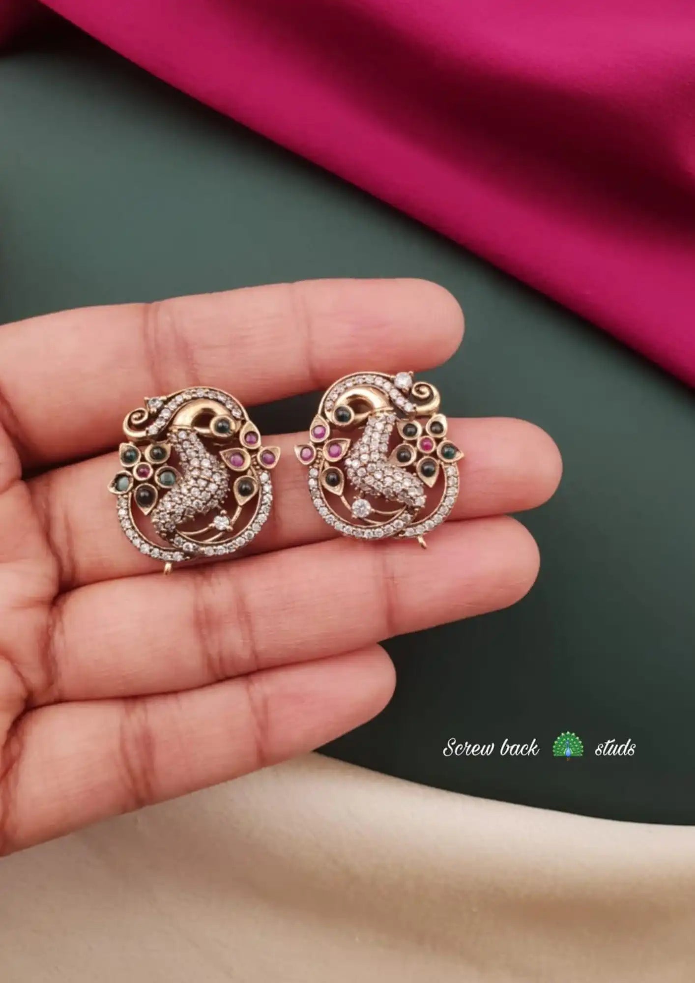Victorian Finish Peacock design Studs