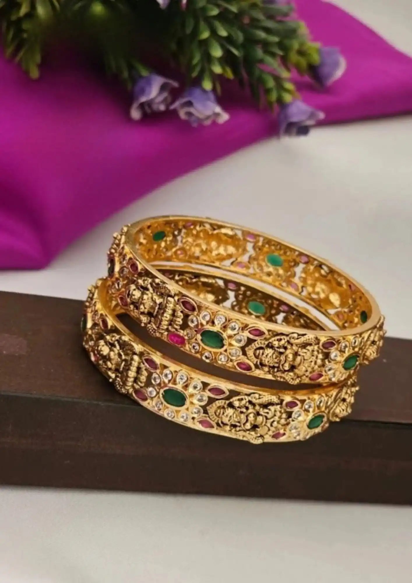 Kundan stone temple jewellery gold plated bangles