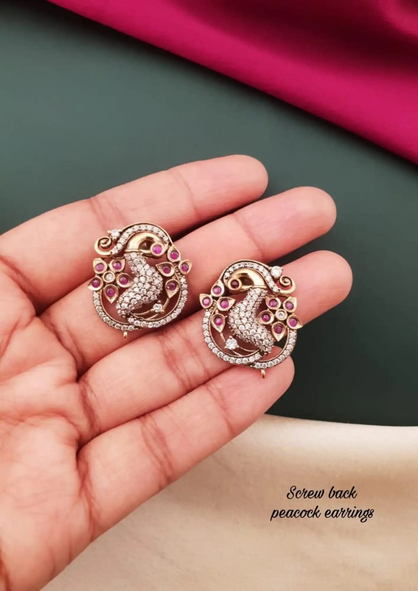 Victorian Finish Peacock design Studs