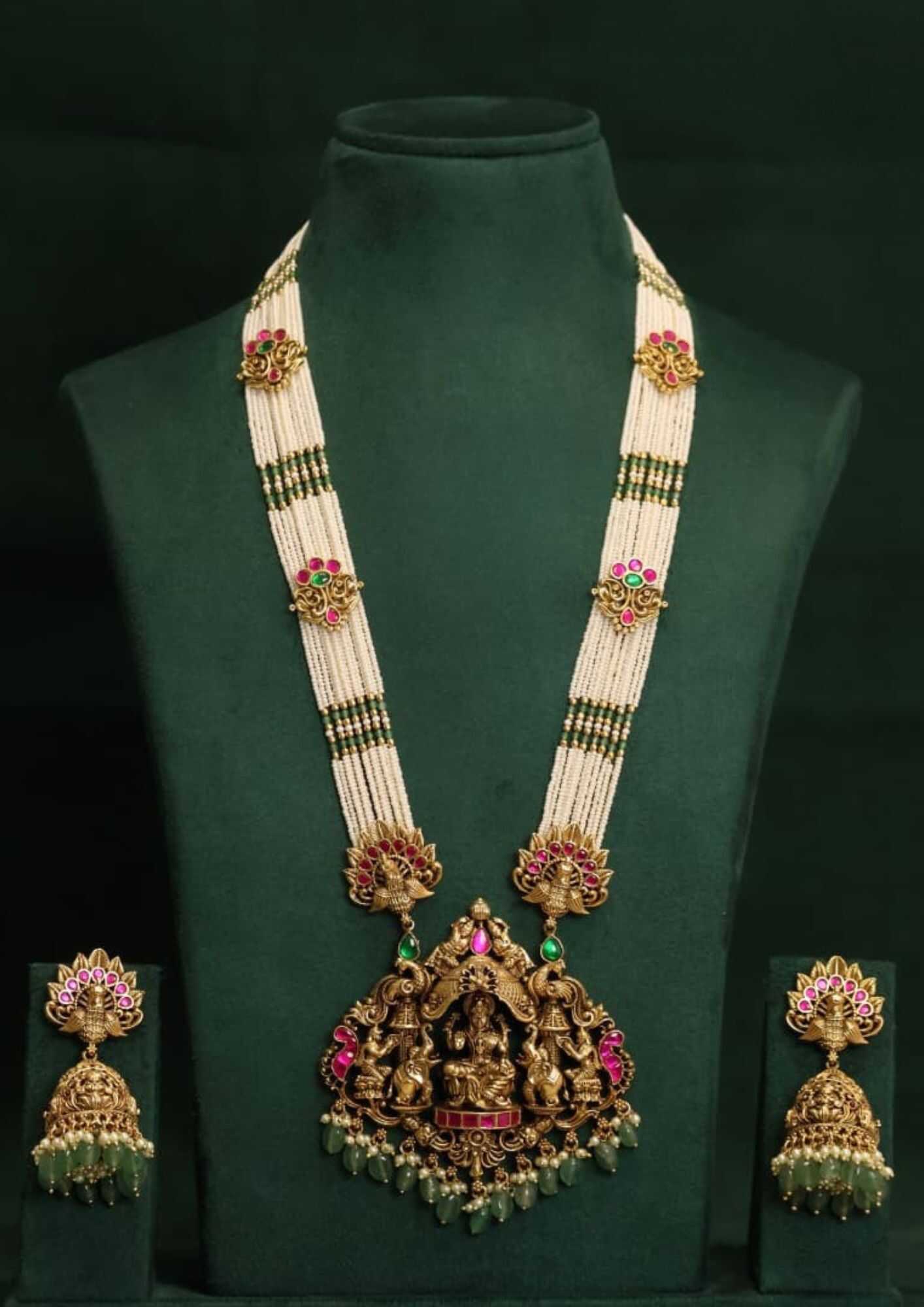 Jadau kundan and beads Laxmi devi pendent necklace with earrings