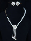 American diamond pearls and moissanite stone necklace with earrings