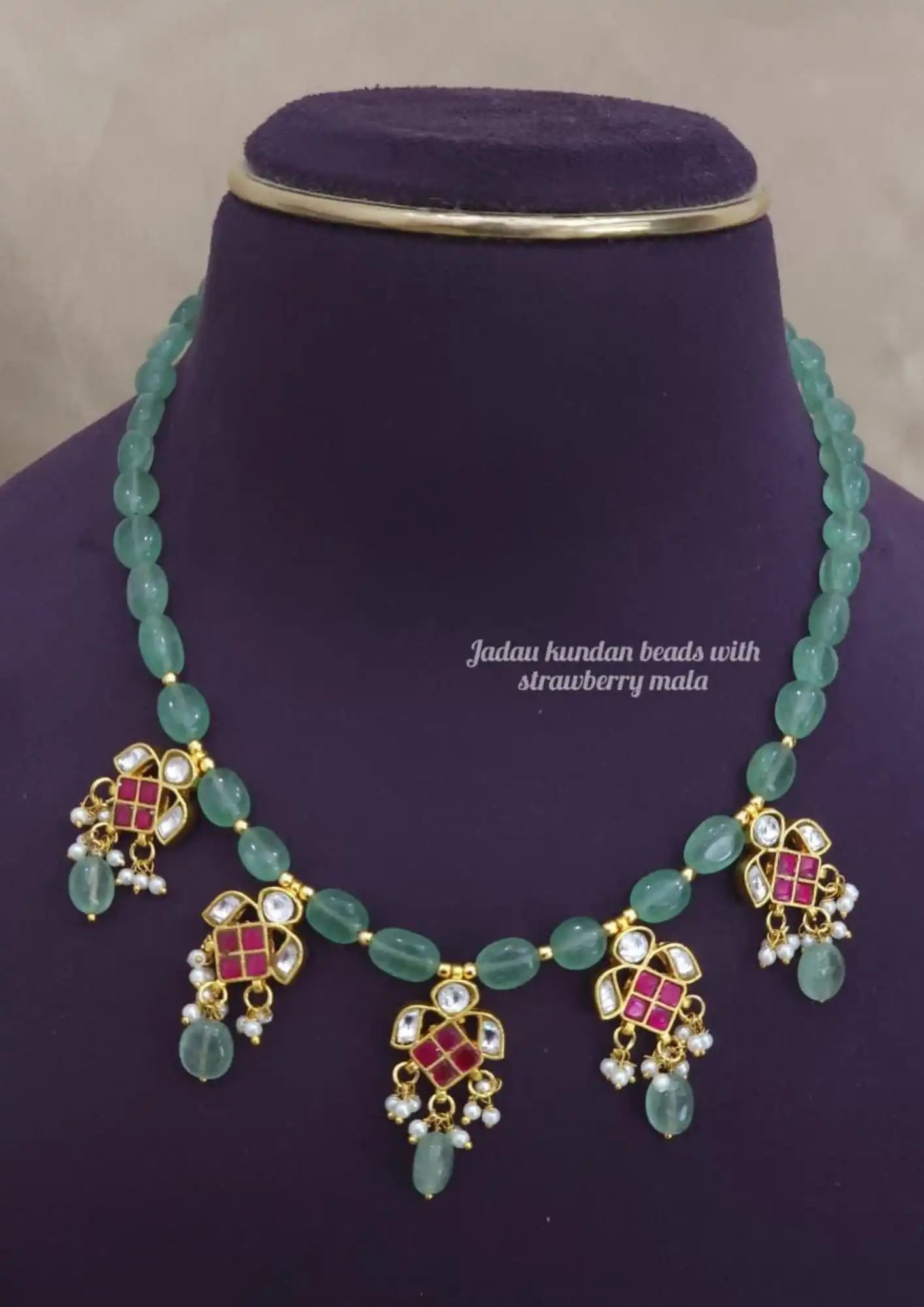 Jadau kundan beads with strawberry mala