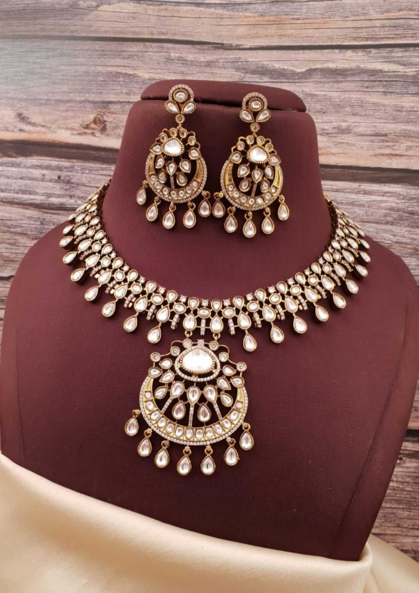 Moissanite stones bridal necklace with earrings