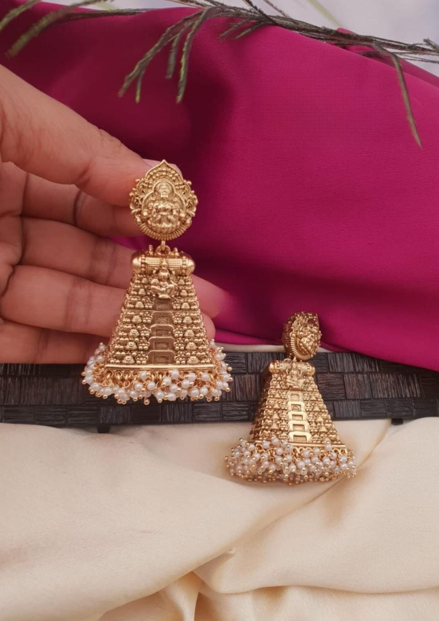 Kundan temple jewelry gold plated earrings
