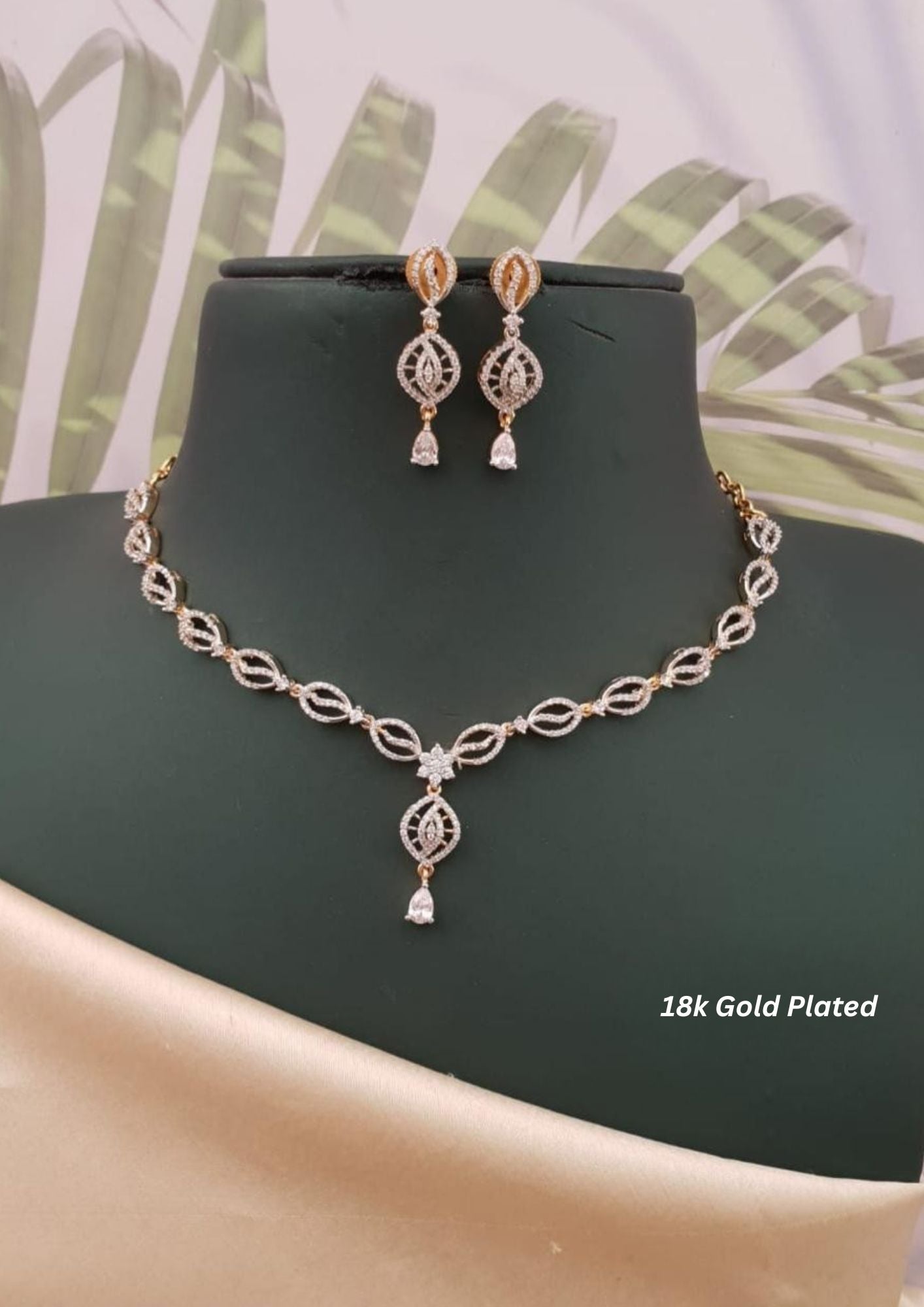 American diamond gold plated necklace with earrings