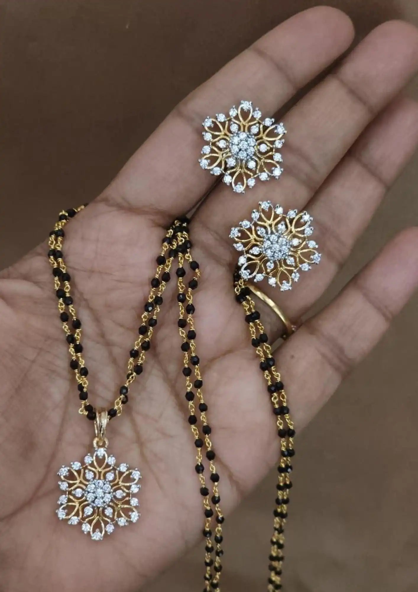 American diamond 18k gold plated mangalsutra with earrings