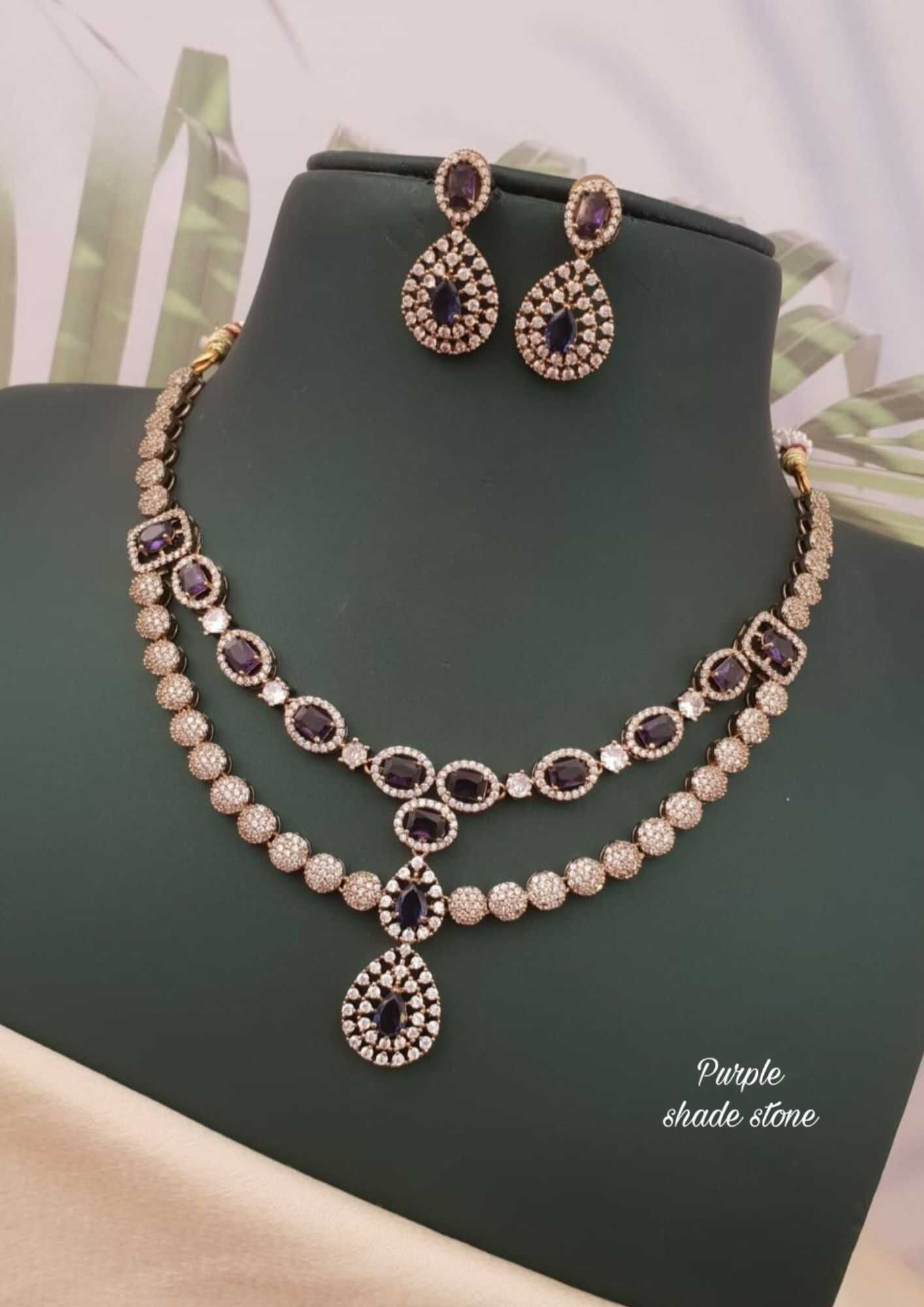 American diamond stones 18k gold plated necklace with earrings