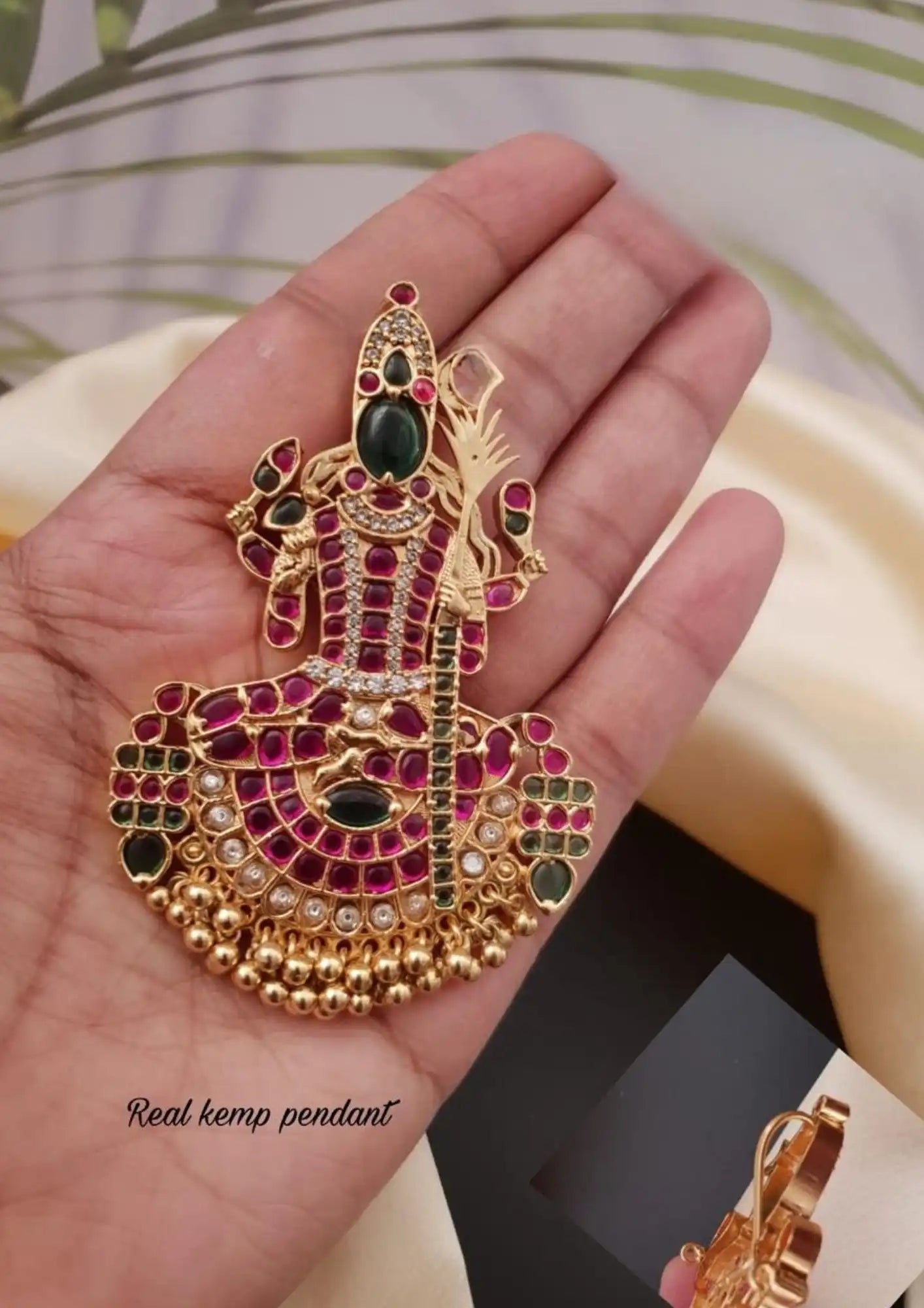 Real kempu stones Temple jewellery 18k gold platted Pendent