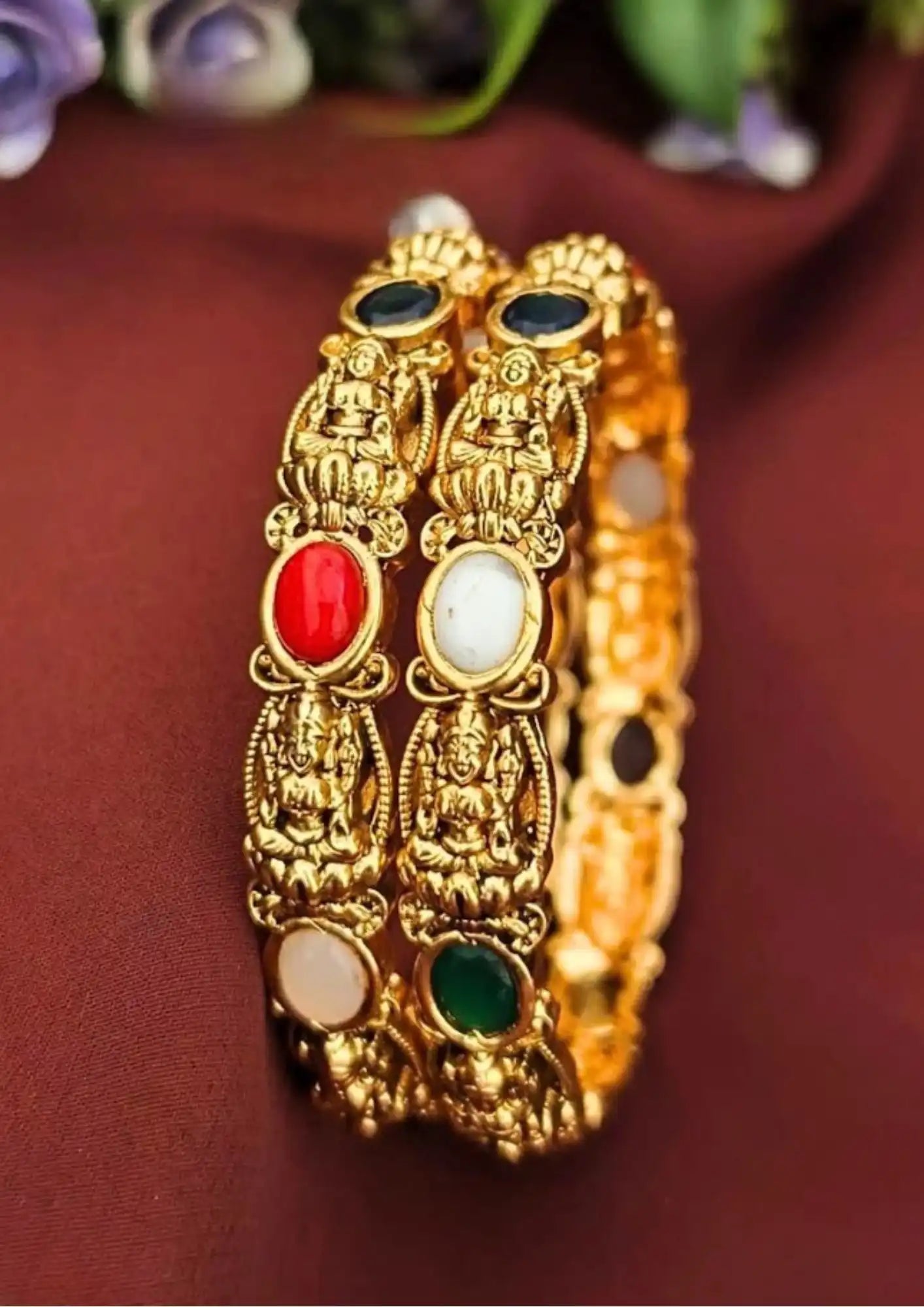 Kundan stones gold plated temple jewellery bangles