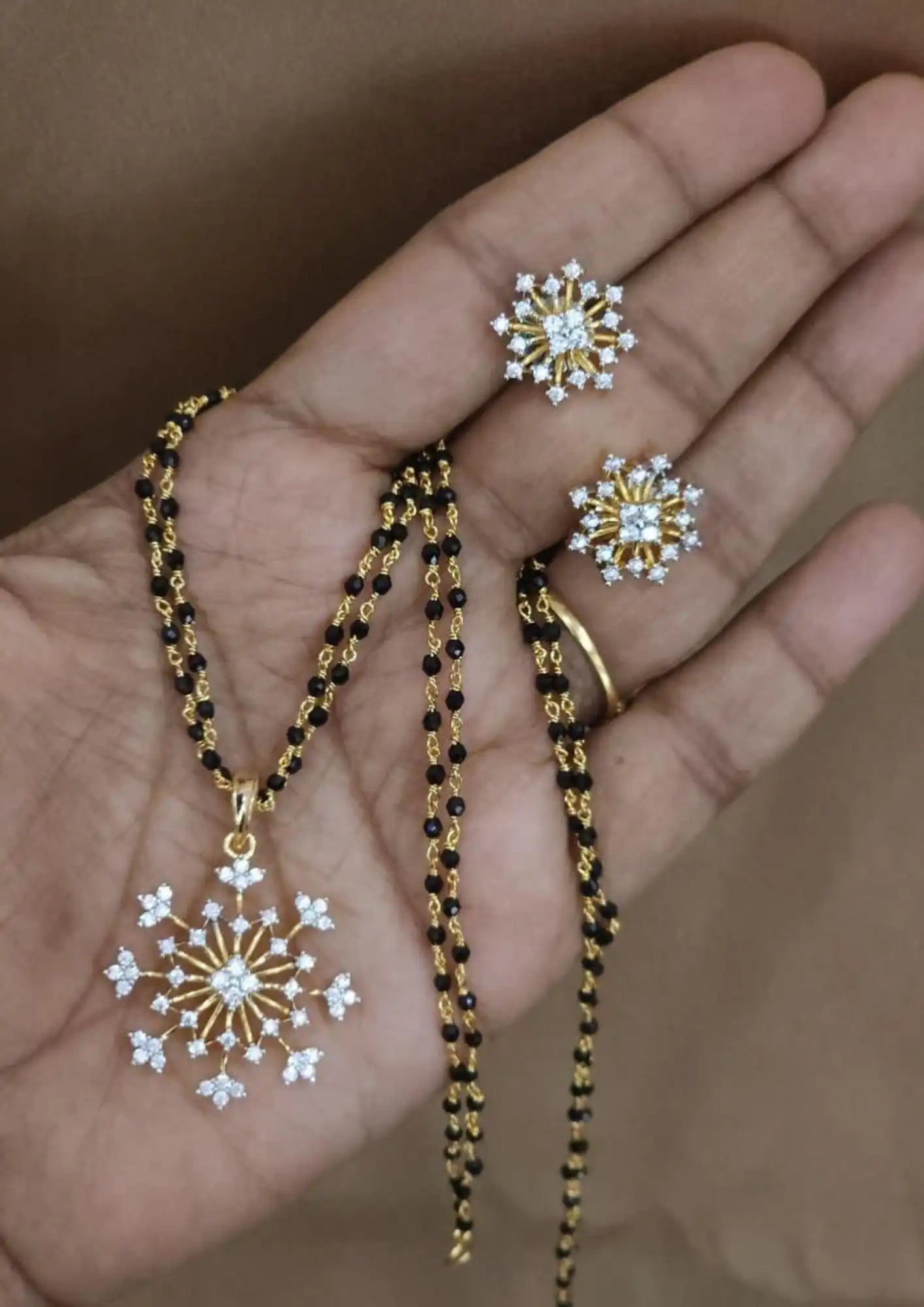 American diamond 18k gold plated mangalsutra with earrings