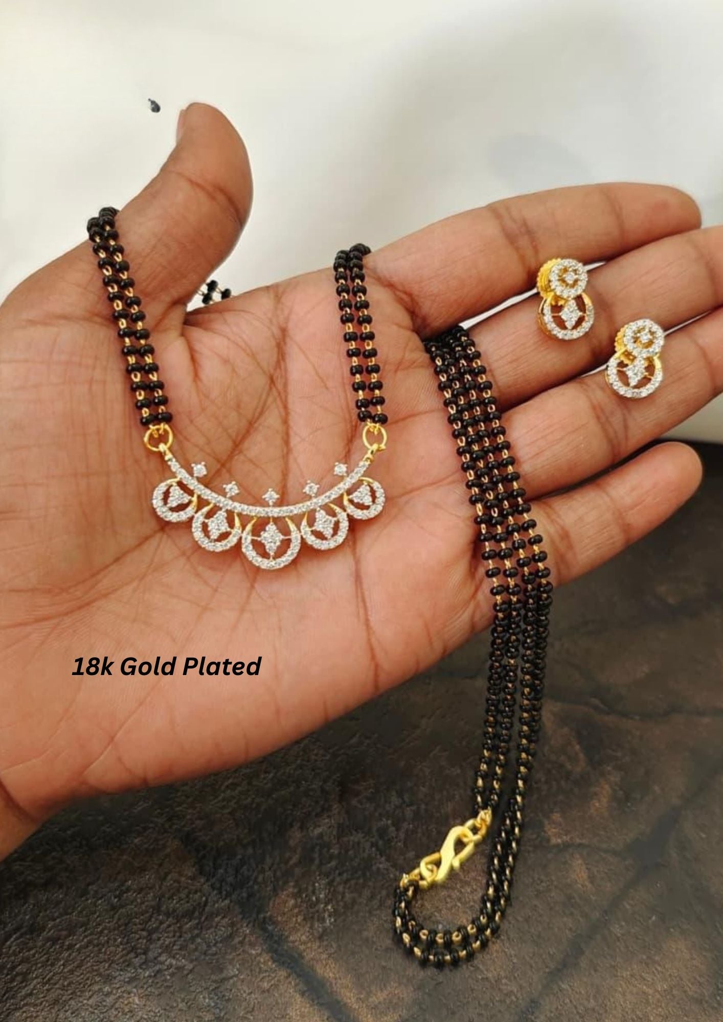 American diamond 18k gold plated mangalsutra with earrings