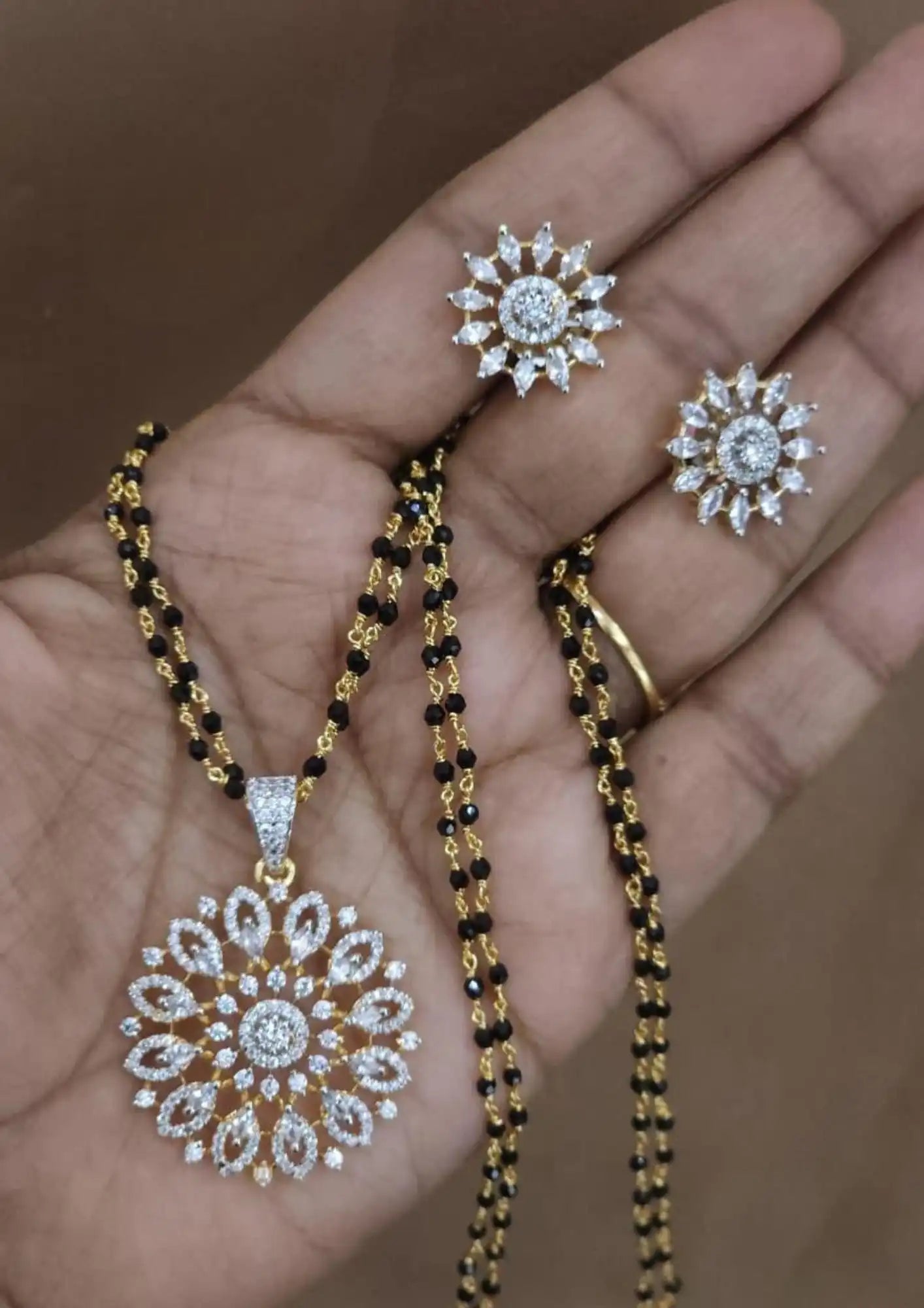 American diamond 18k gold plated mangalsutra with earrings