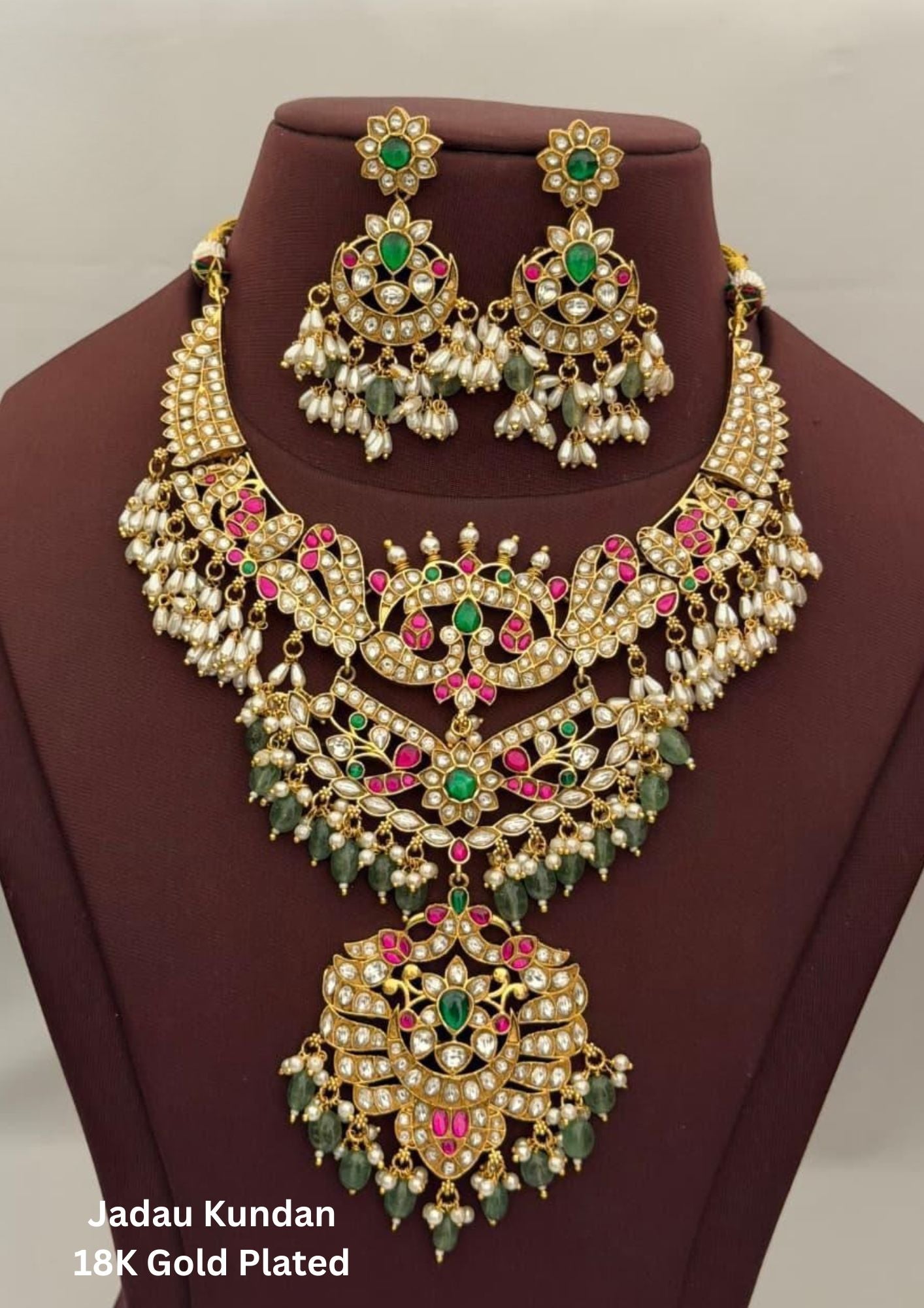 Jadau kundan and beads necklace with earrings