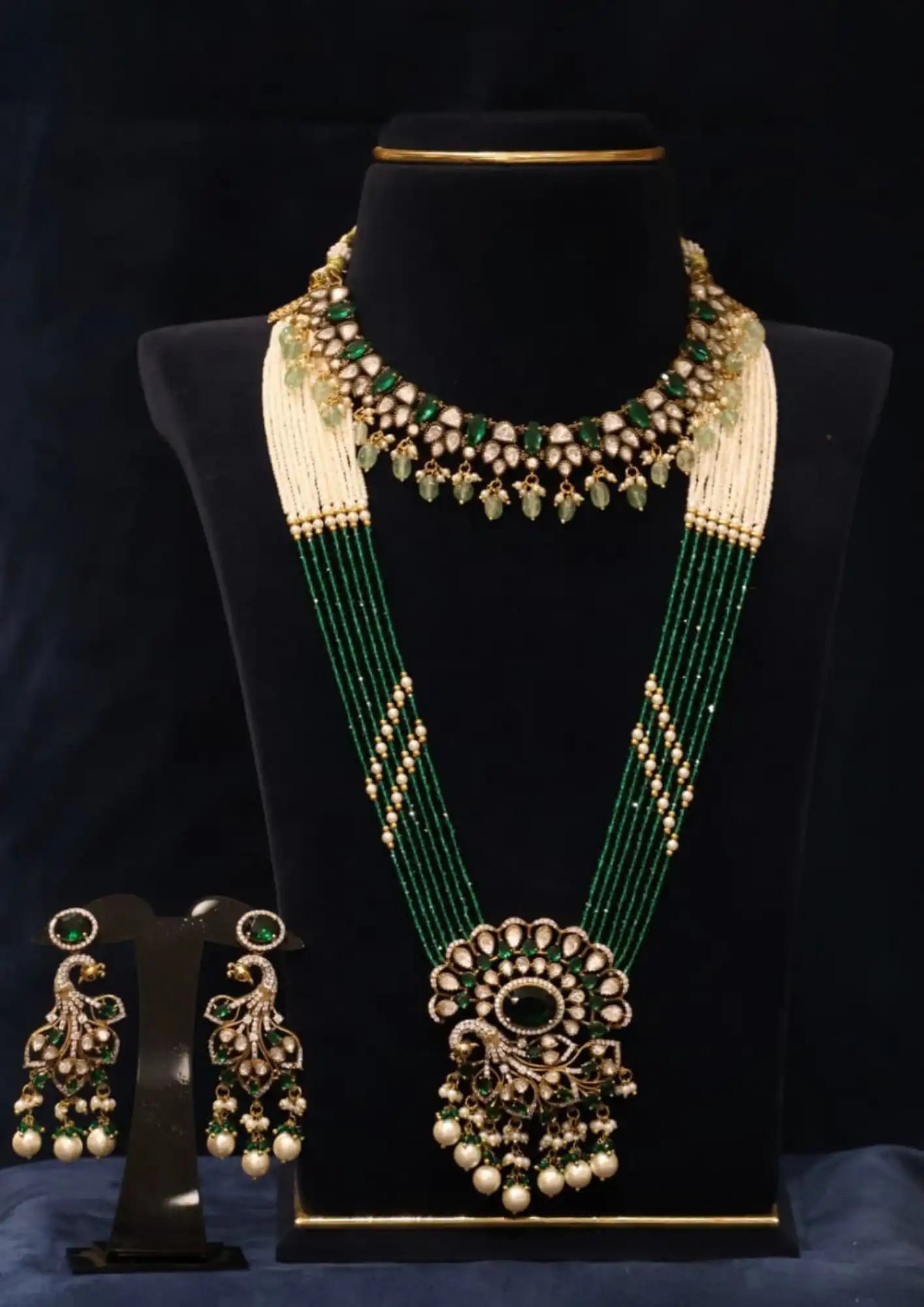 Victorian finish 18k gold platted peacock design bridal set