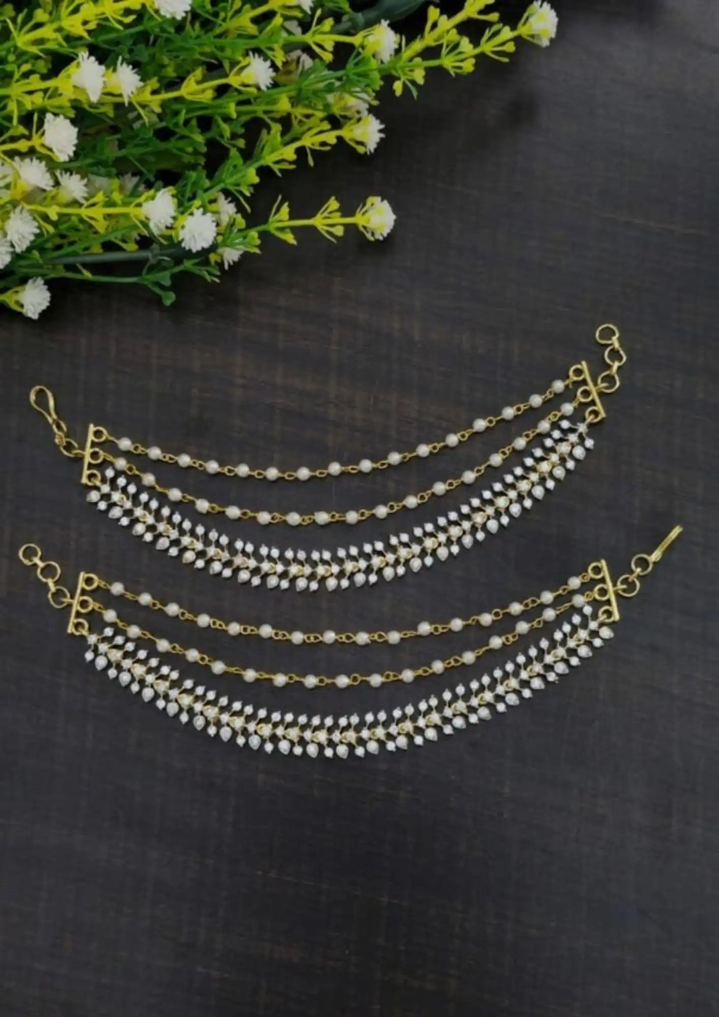 American diamond stones 18k gold platted finish ear chains