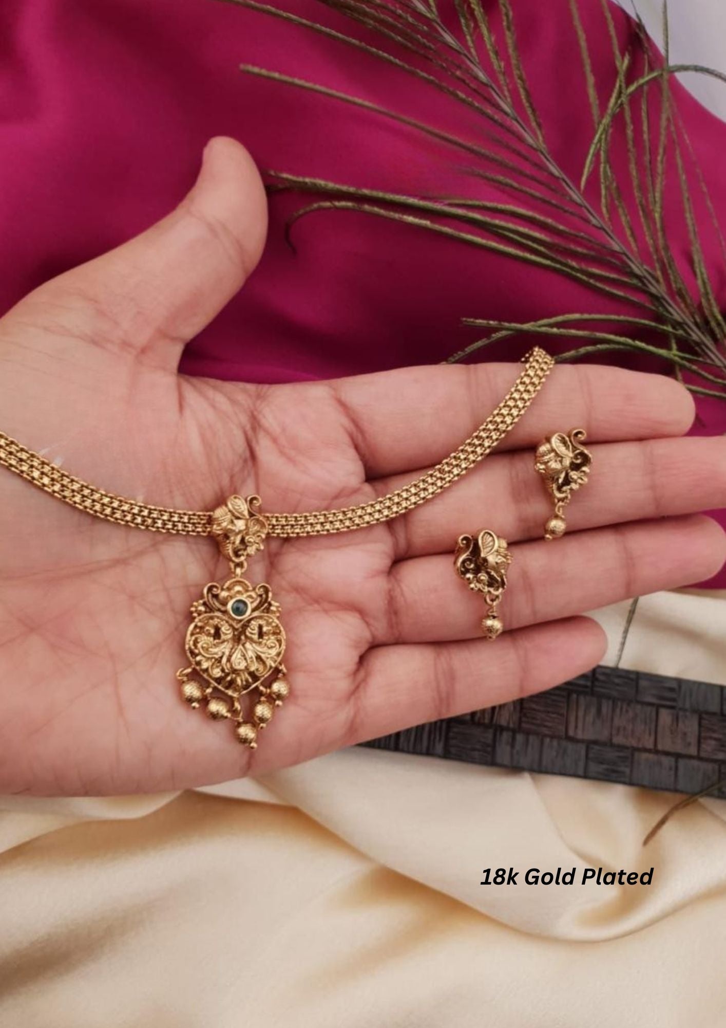 Kundan stone gold plated necklace with earrings