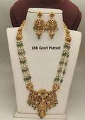 Kundan stone and beads temple jewellery 18k gold platted necklace with earrings