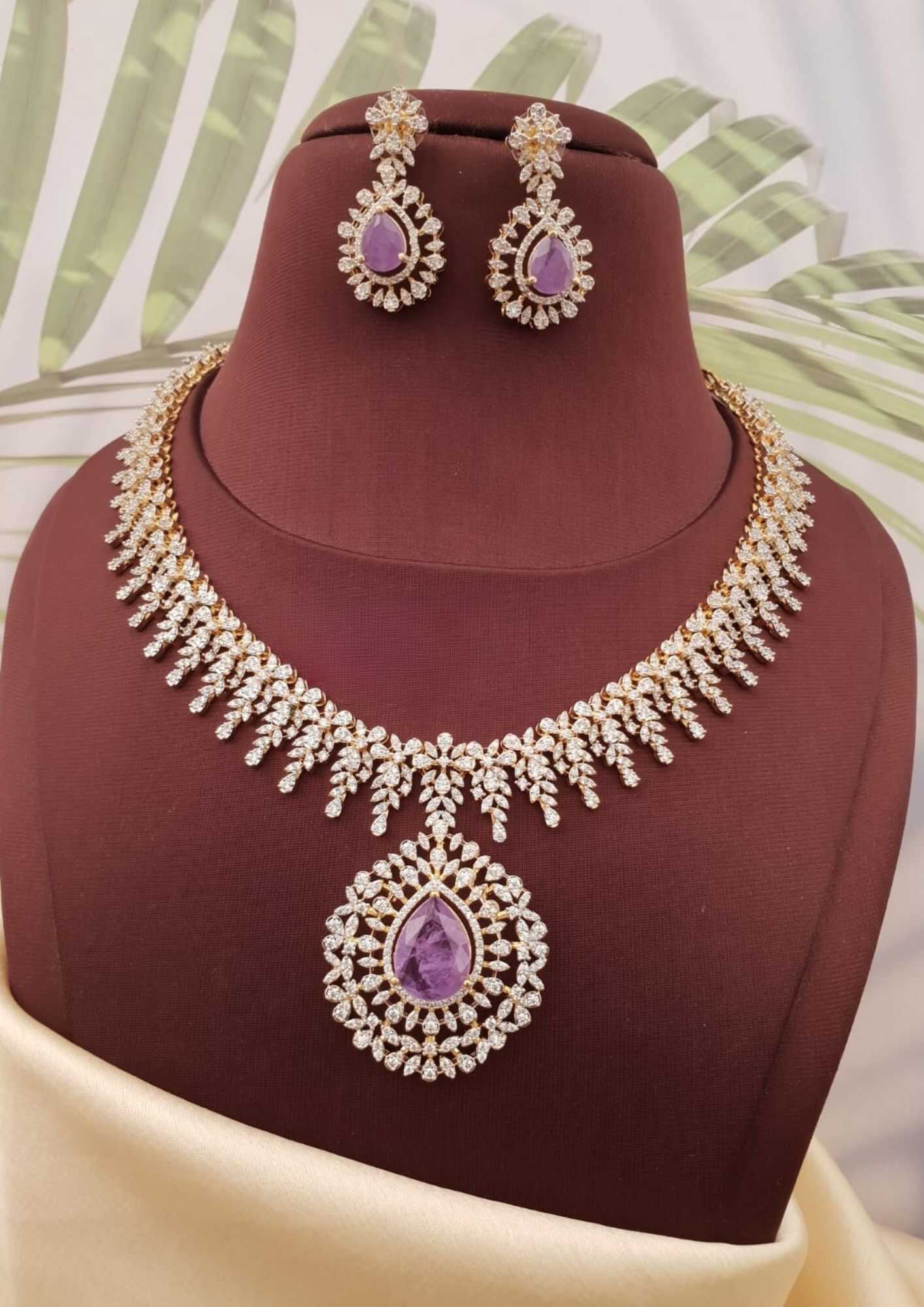 American diamond stones necklace with earrings