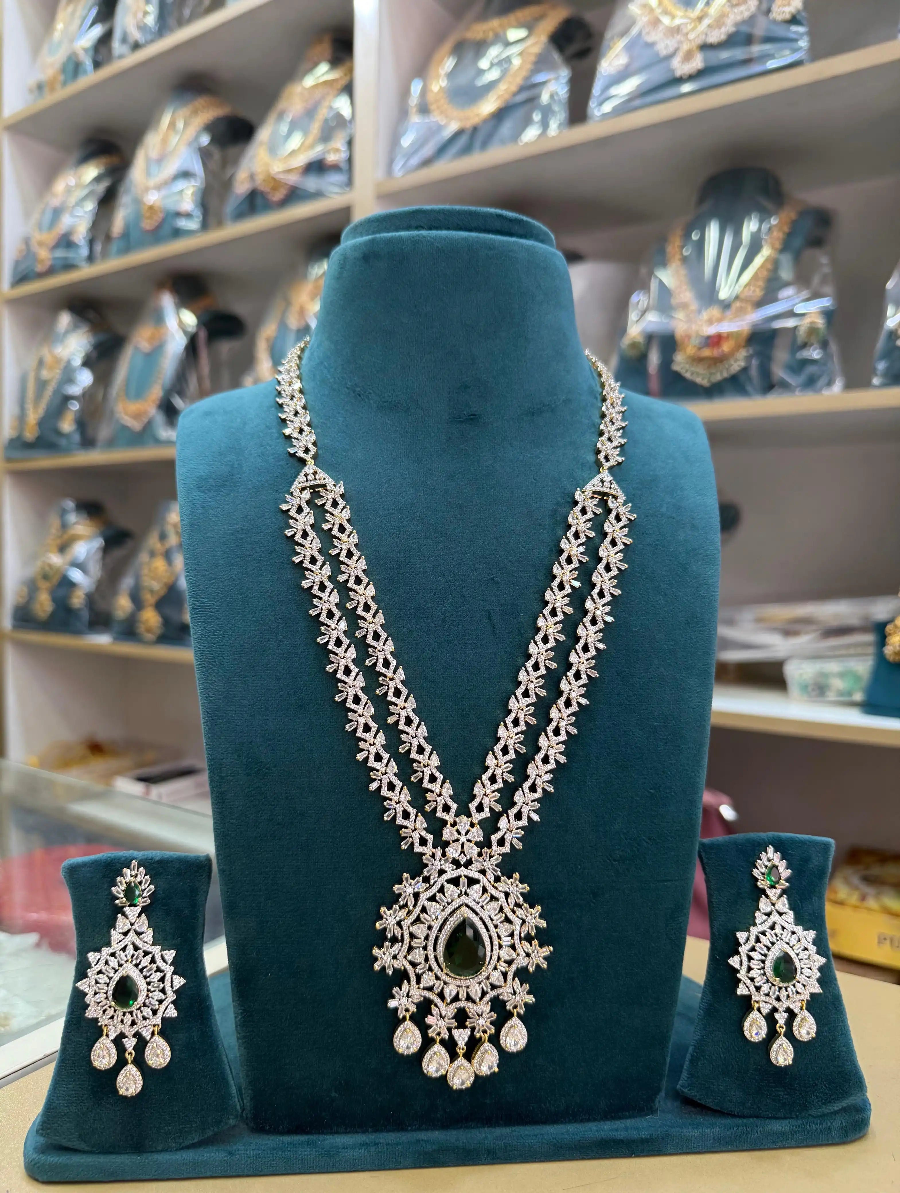 American diamond stones necklace with earrings