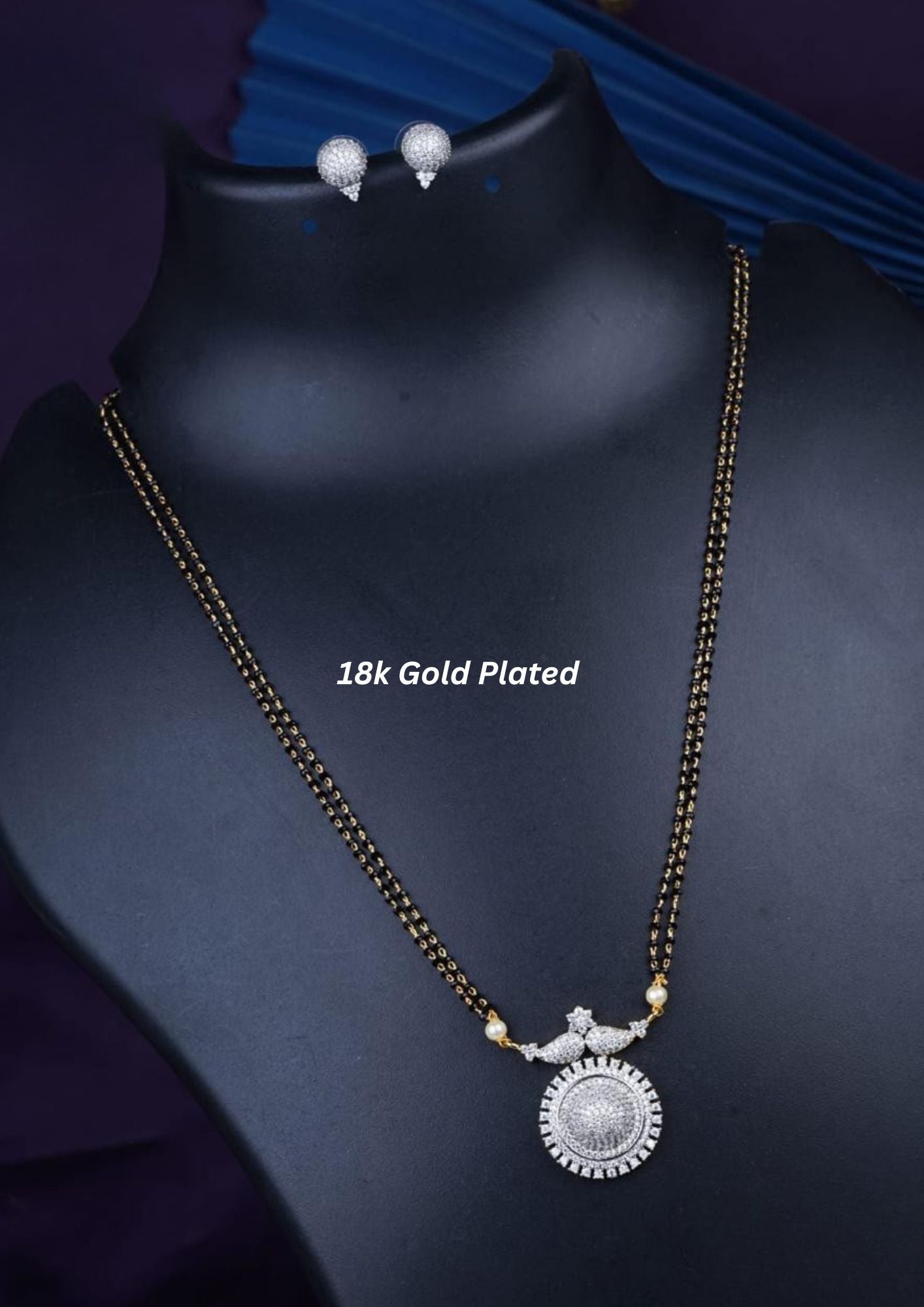 American diamond 18k gold plated mangalsutra with earrings