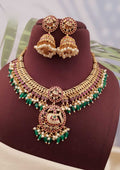 Kempu stone peacock design 18k gold platted necklace with earrings
