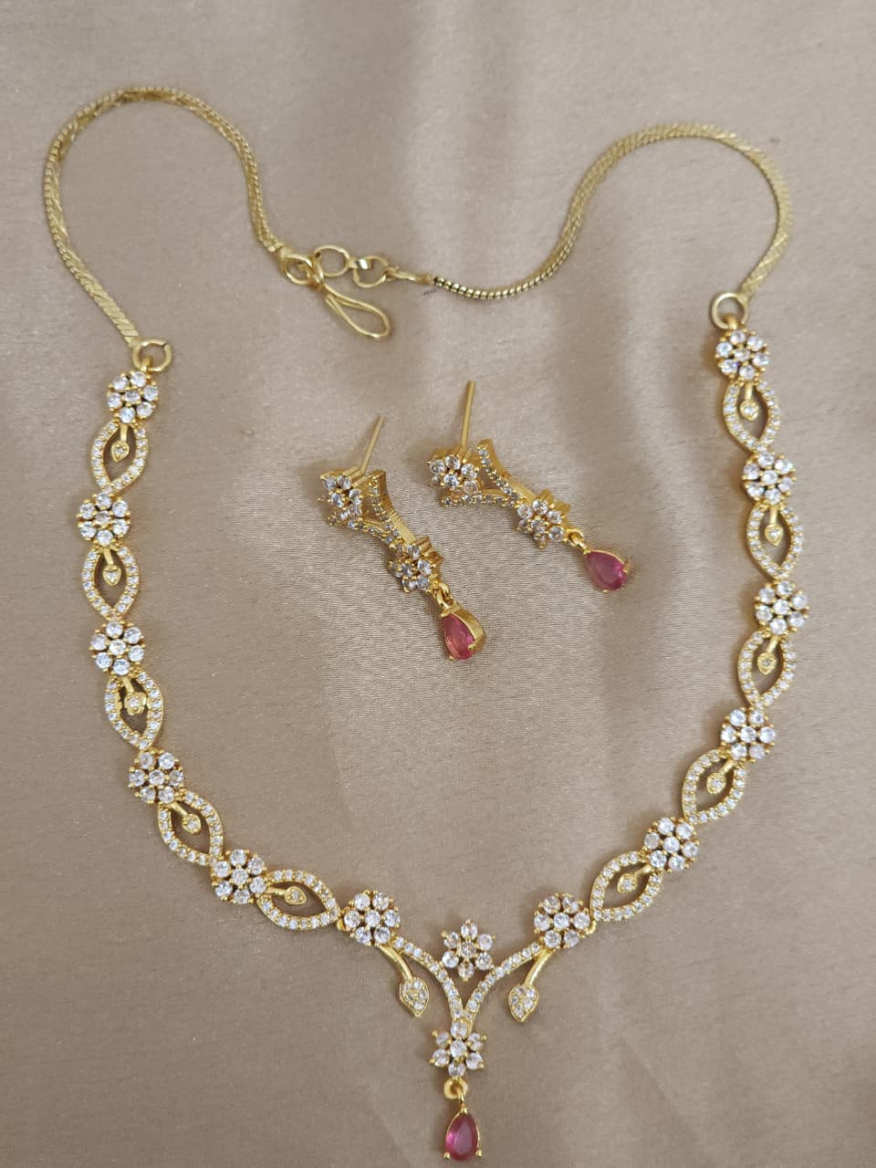 American diamond 18k gold plated necklace with earrings