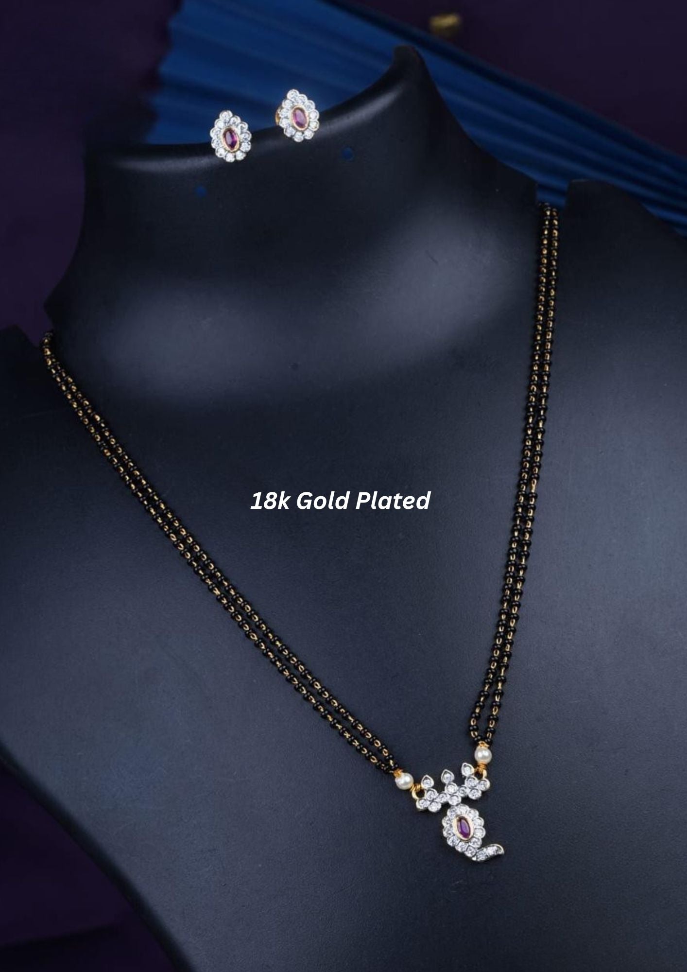 American diamond 18k gold plated mangalsutra with earrings