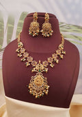 Kundan stone 18k gold platted temple jewellery necklace with earrings