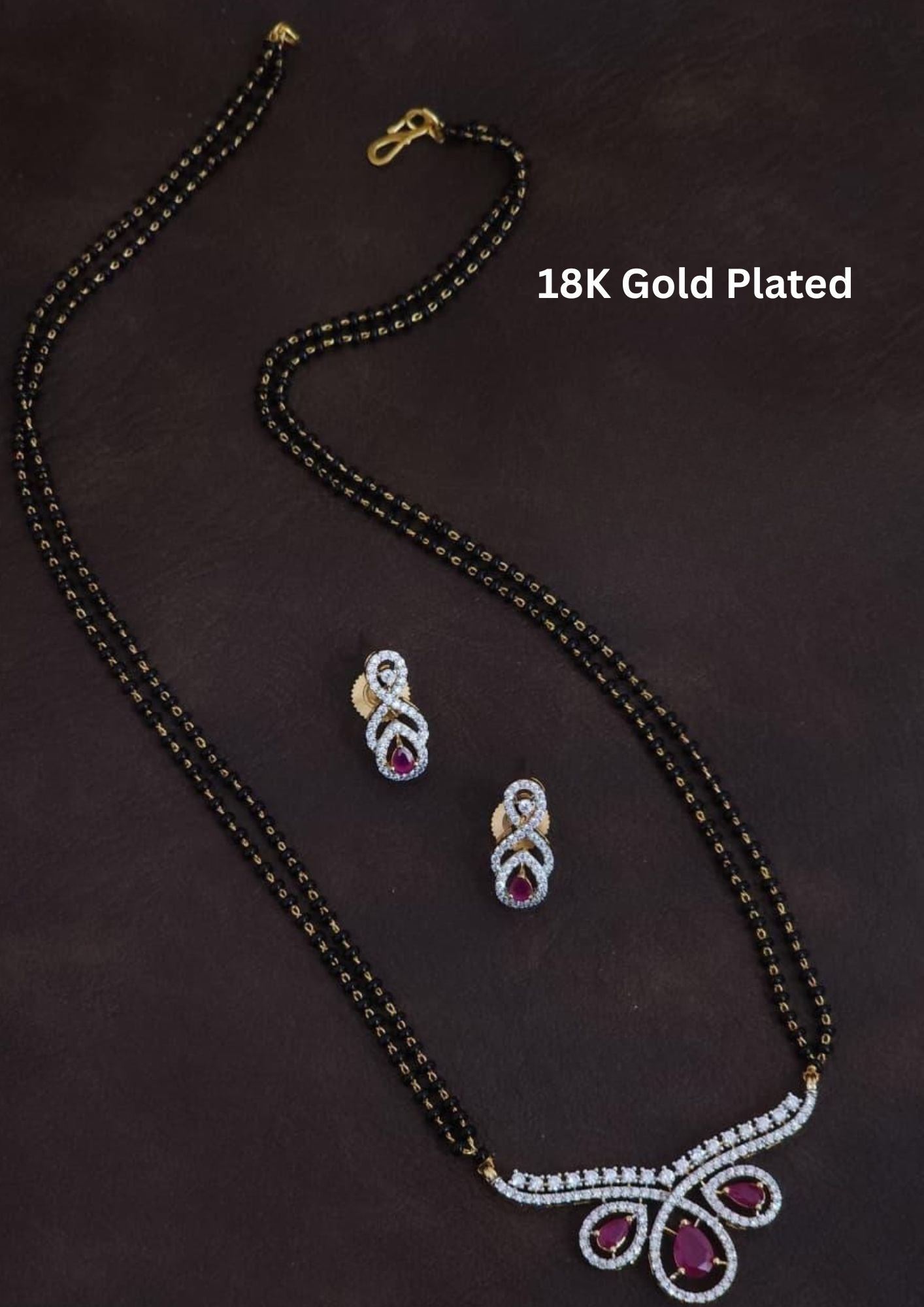 Pure Zirconian Diamond Gold Plated Mangalsutra With Earrings