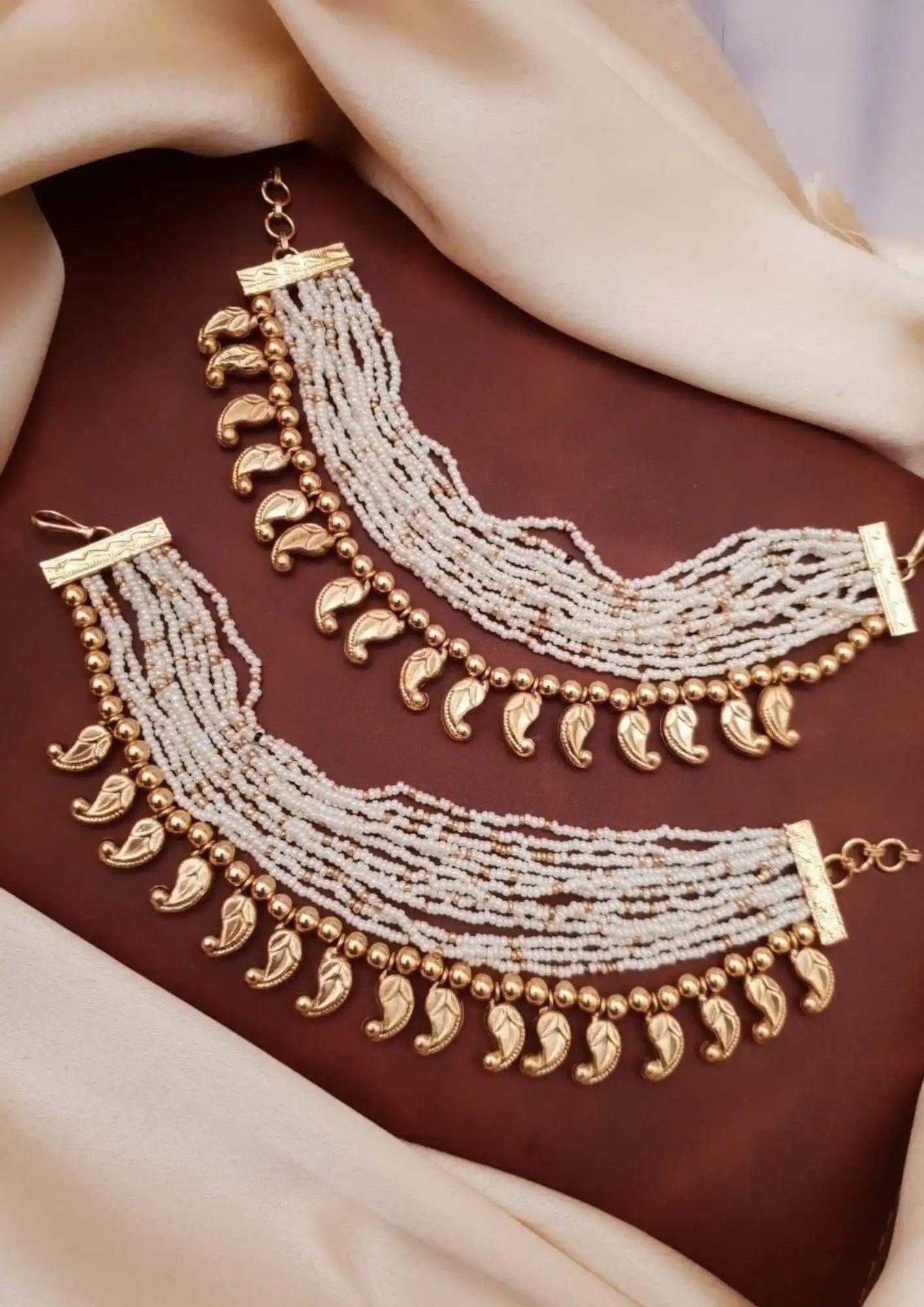 Gold plated beads multi-layered ear chains
