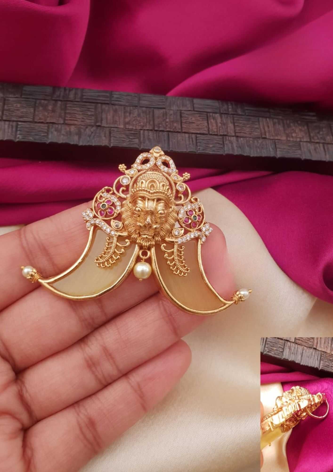Kundan stone 18k gold platted lord Narsimha pendent