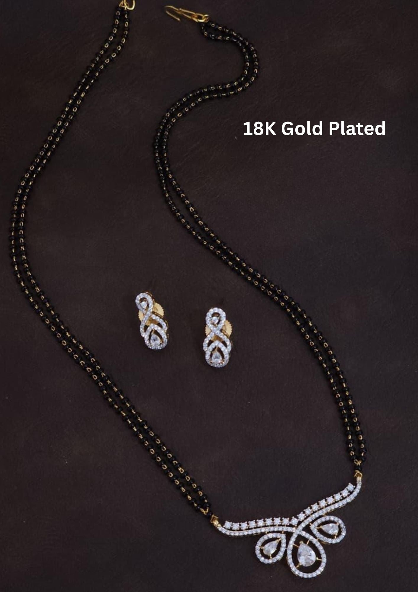Pure Zirconian Diamond Gold Plated Mangalsutra With Earrings
