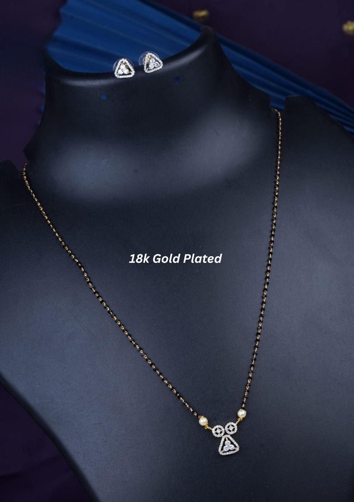 American diamond 18k gold plated mangalsutra with earrings
