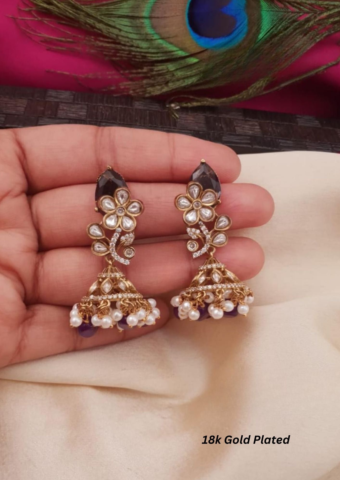 Kundan stone gold plated earrings