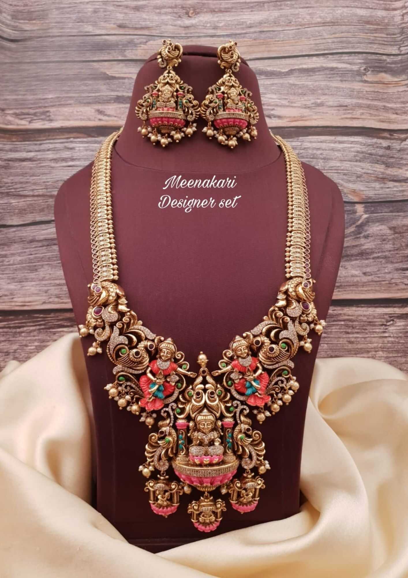 Meenakari design temple jewellery 18k gold platted necklace with earrings