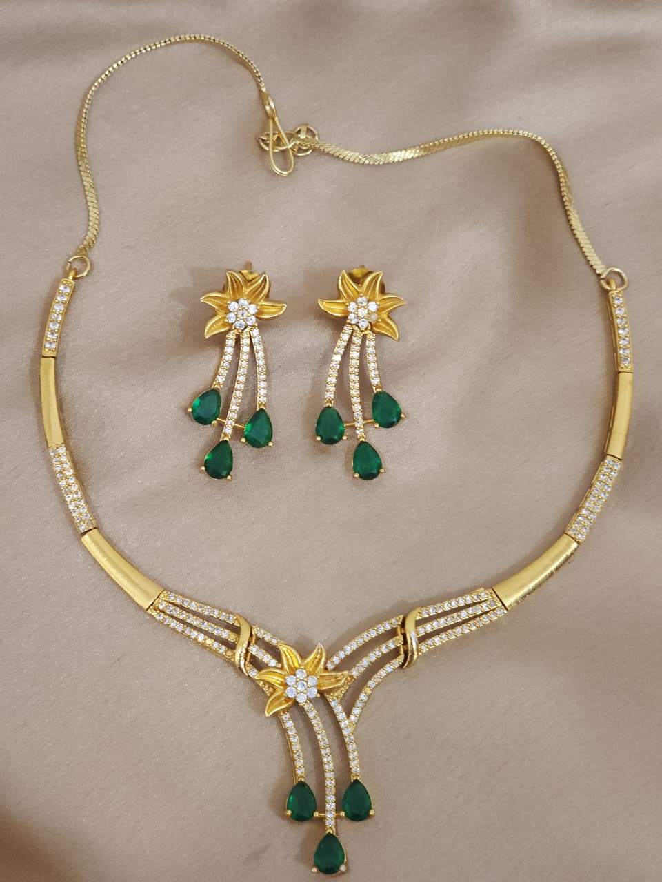 American diamond 18k gold plated necklace with earrings