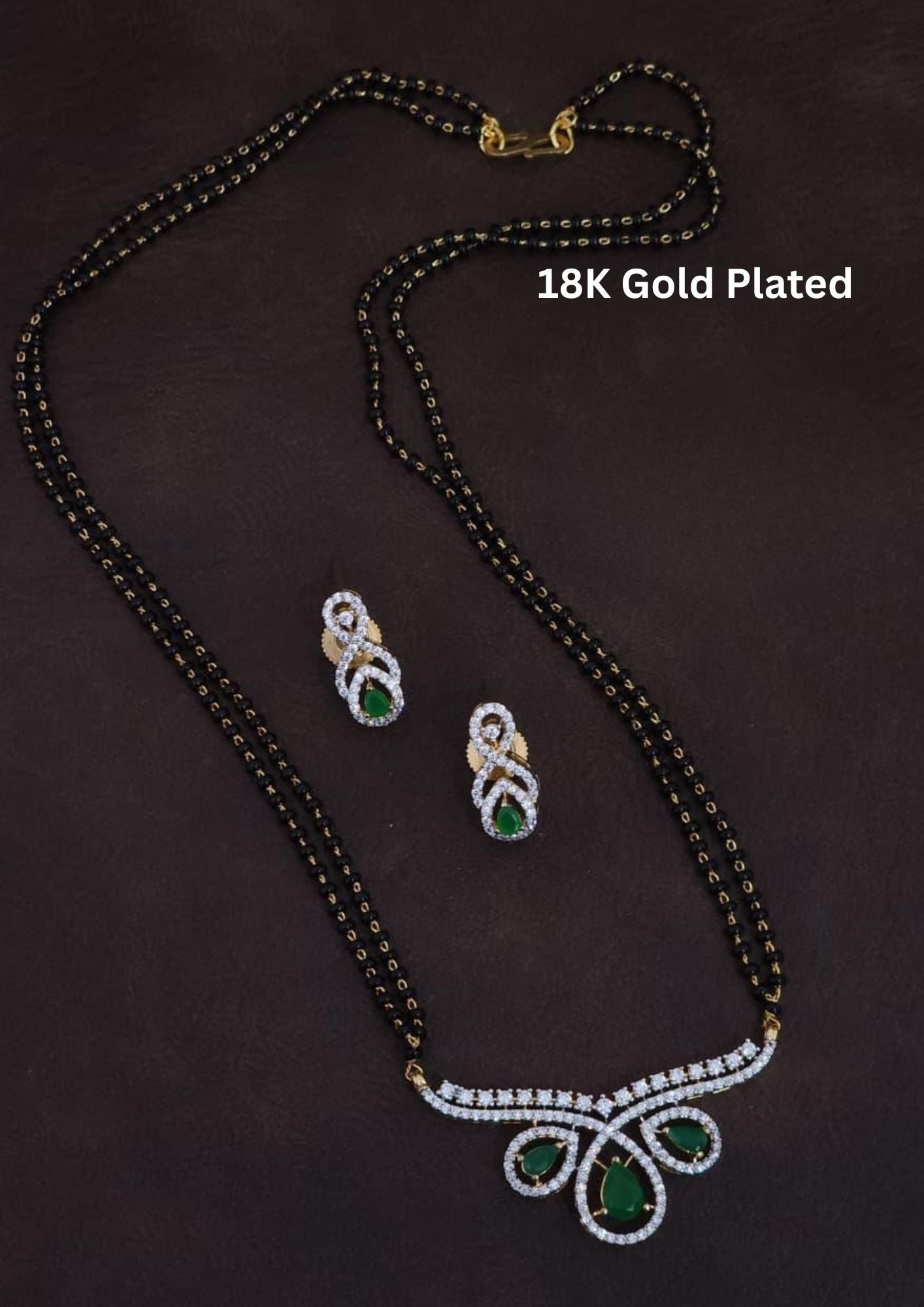 Pure Zirconian Diamond Gold Plated Mangalsutra With Earrings