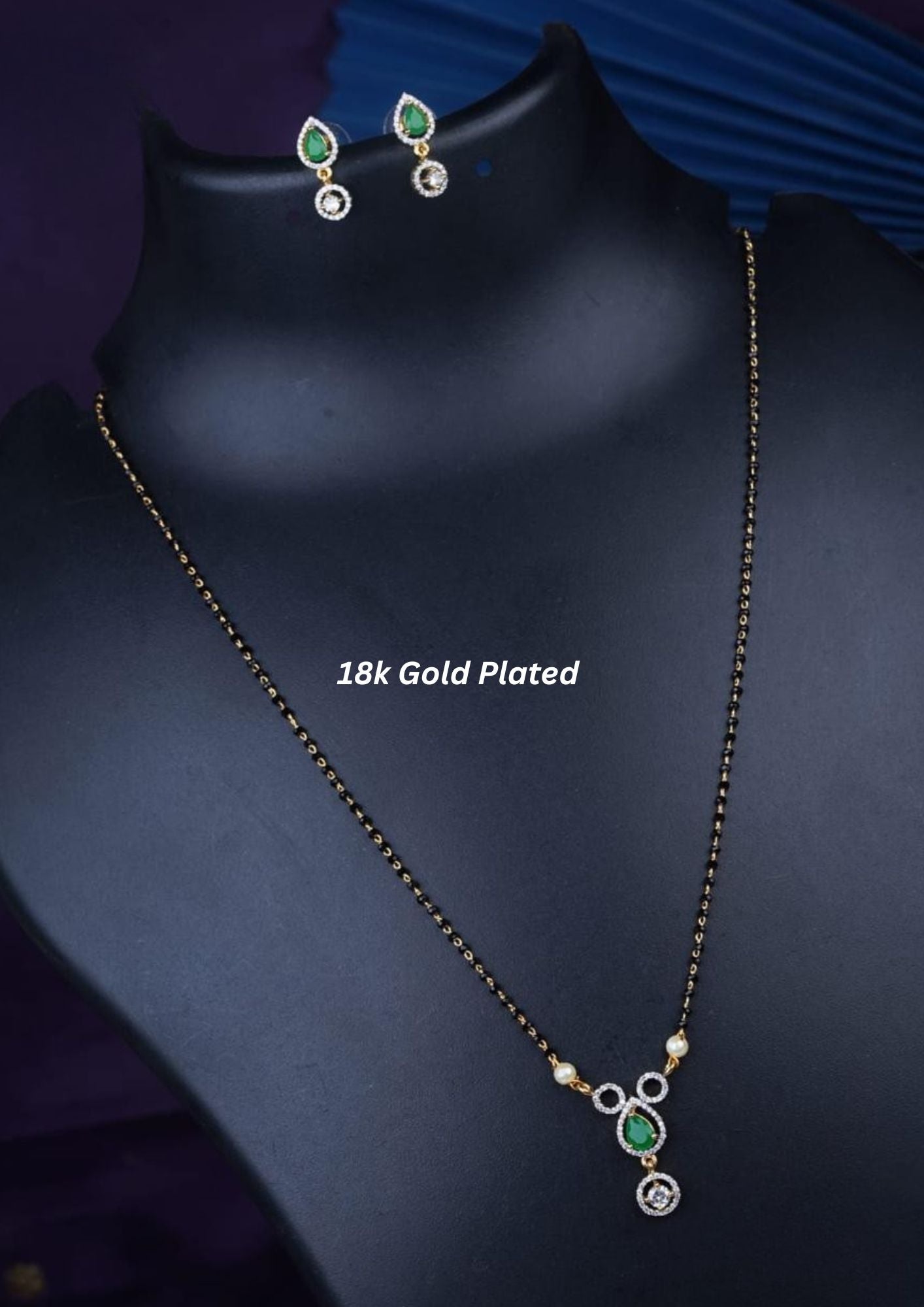 American diamond 18k gold plated mangalsutra with earrings