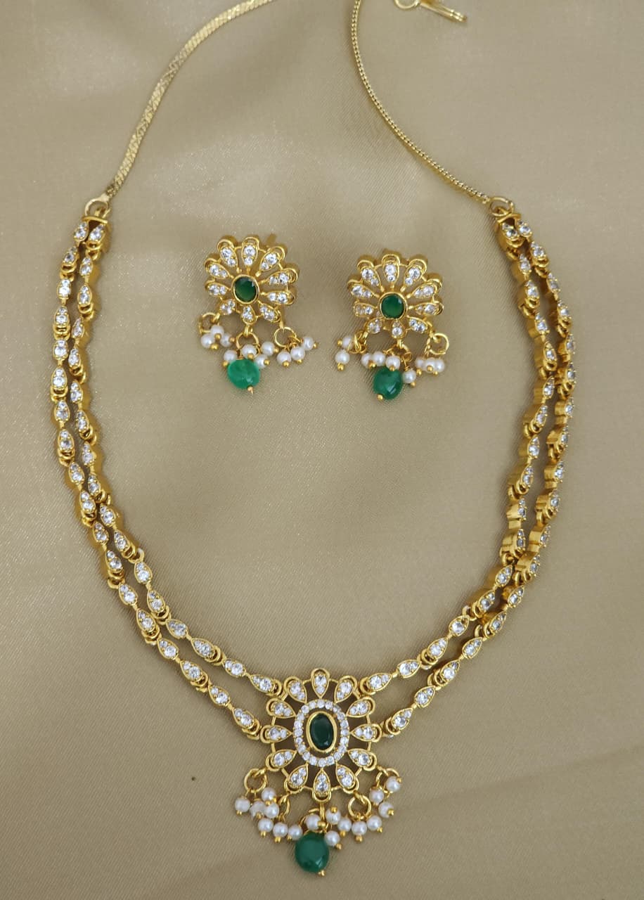 American diamond 18k gold plated necklace with earrings