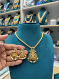 Kundan stones 18k gold plated temple jewellery necklace with earrings
