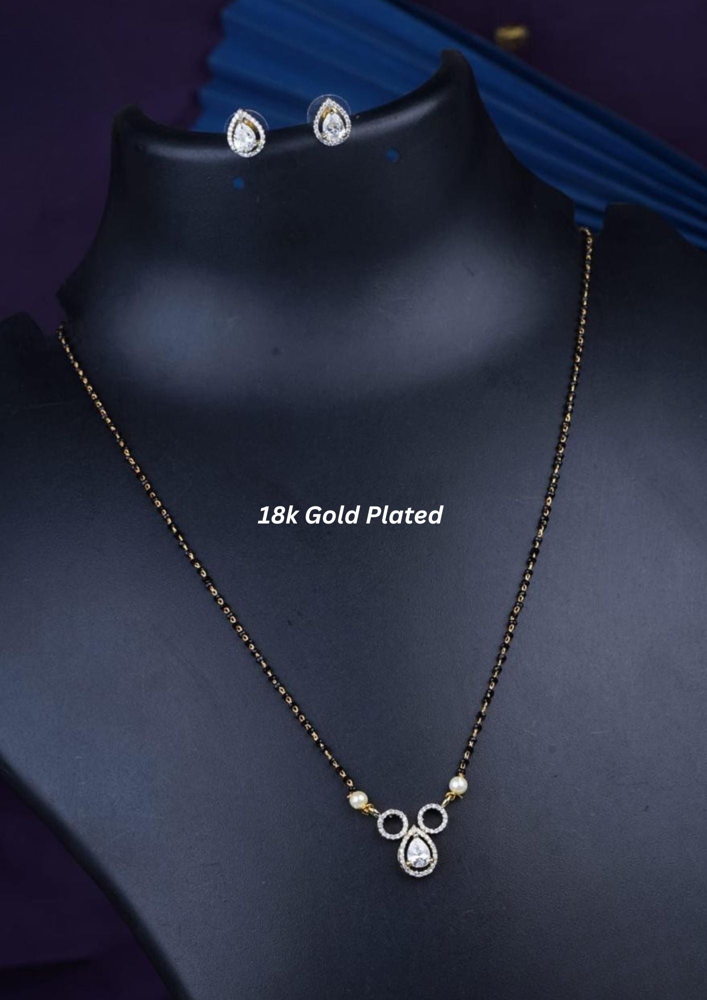 American diamond 18k gold plated mangalsutra with earrings