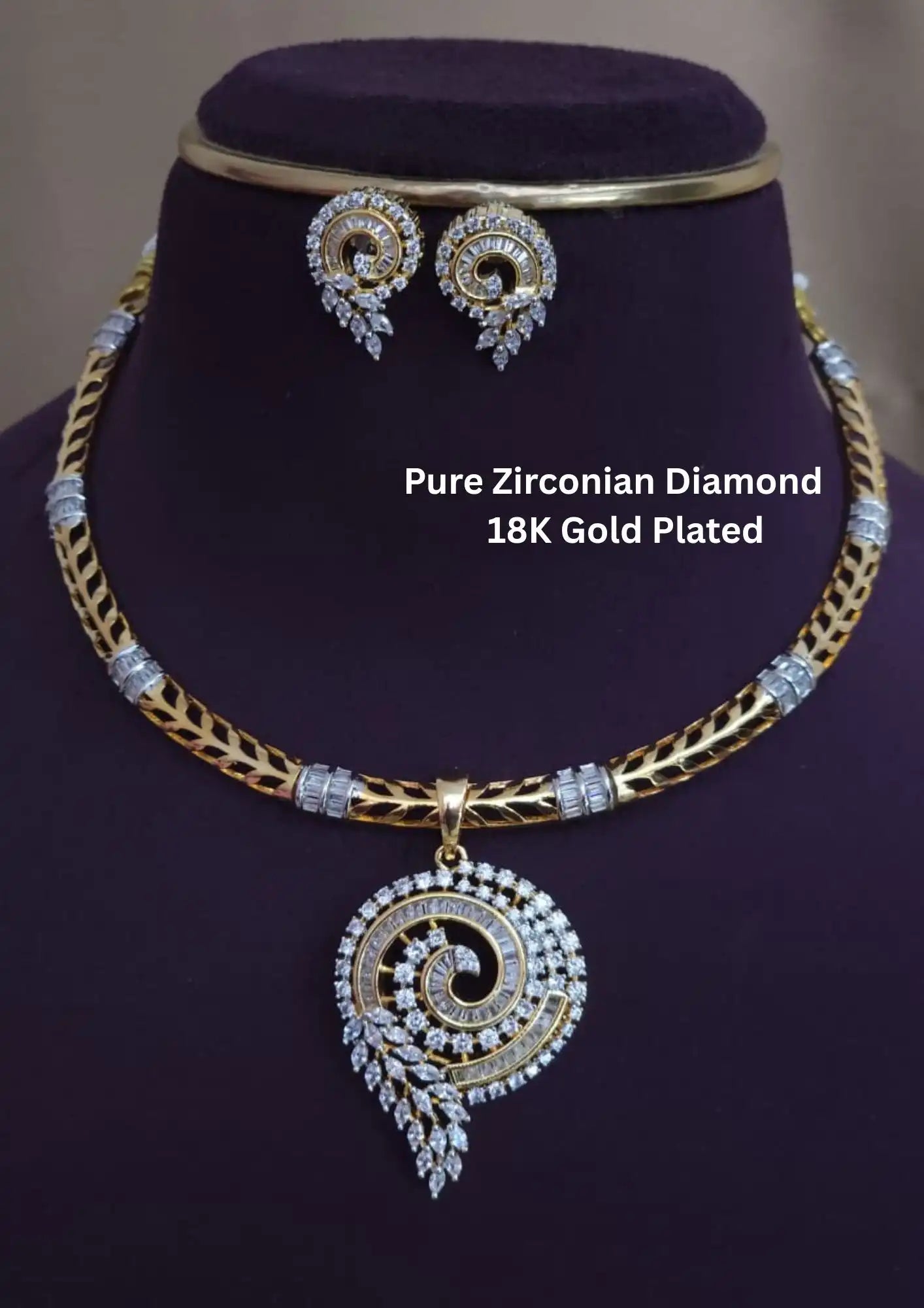American diamond 18k gold platted necklace with earrings