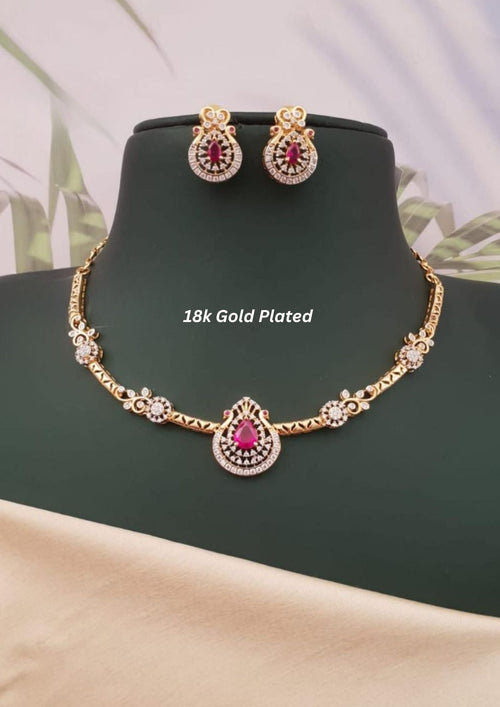 American diamond gold plated necklace with earrings