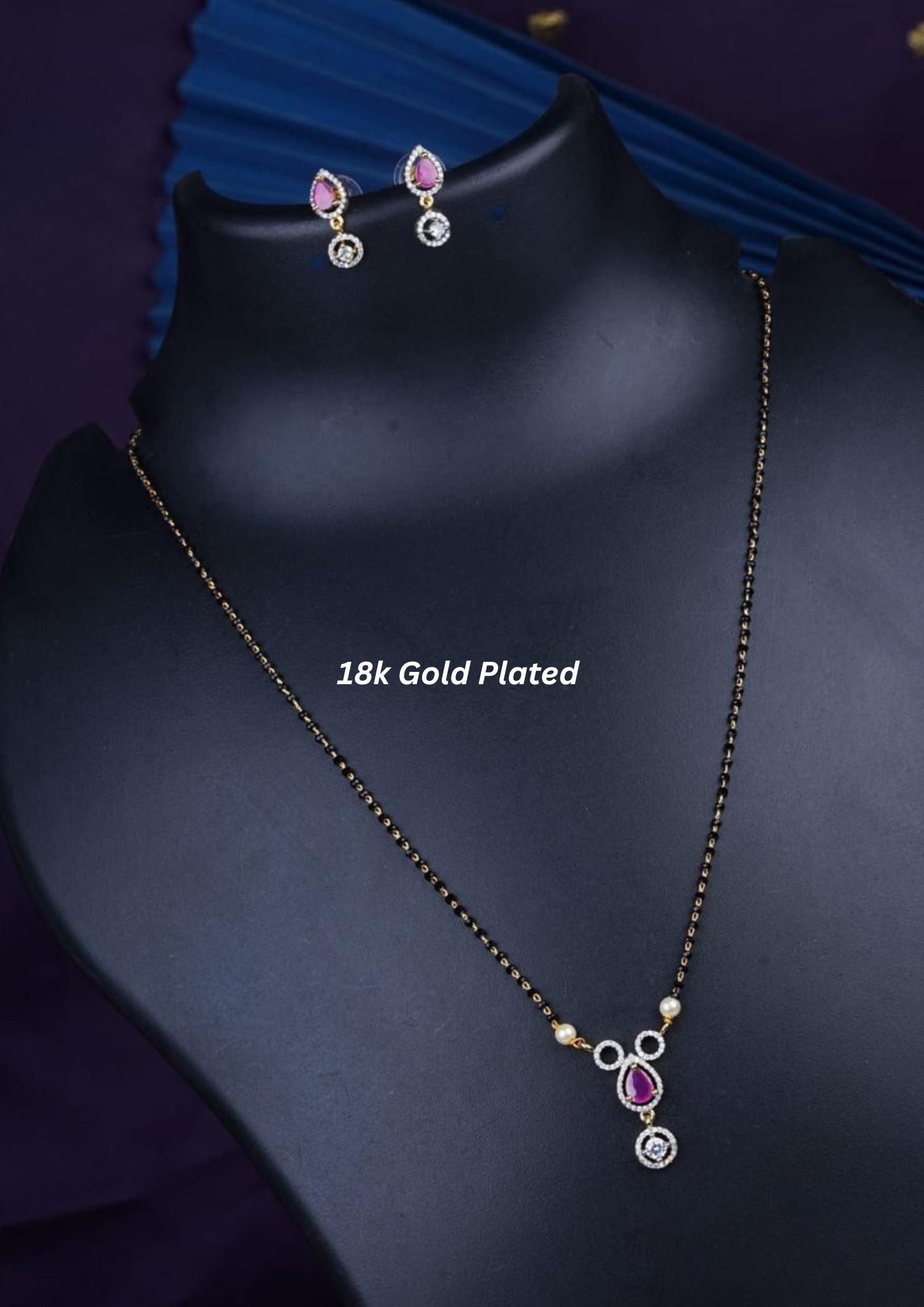 American diamond 18k gold plated mangalsutra with earrings