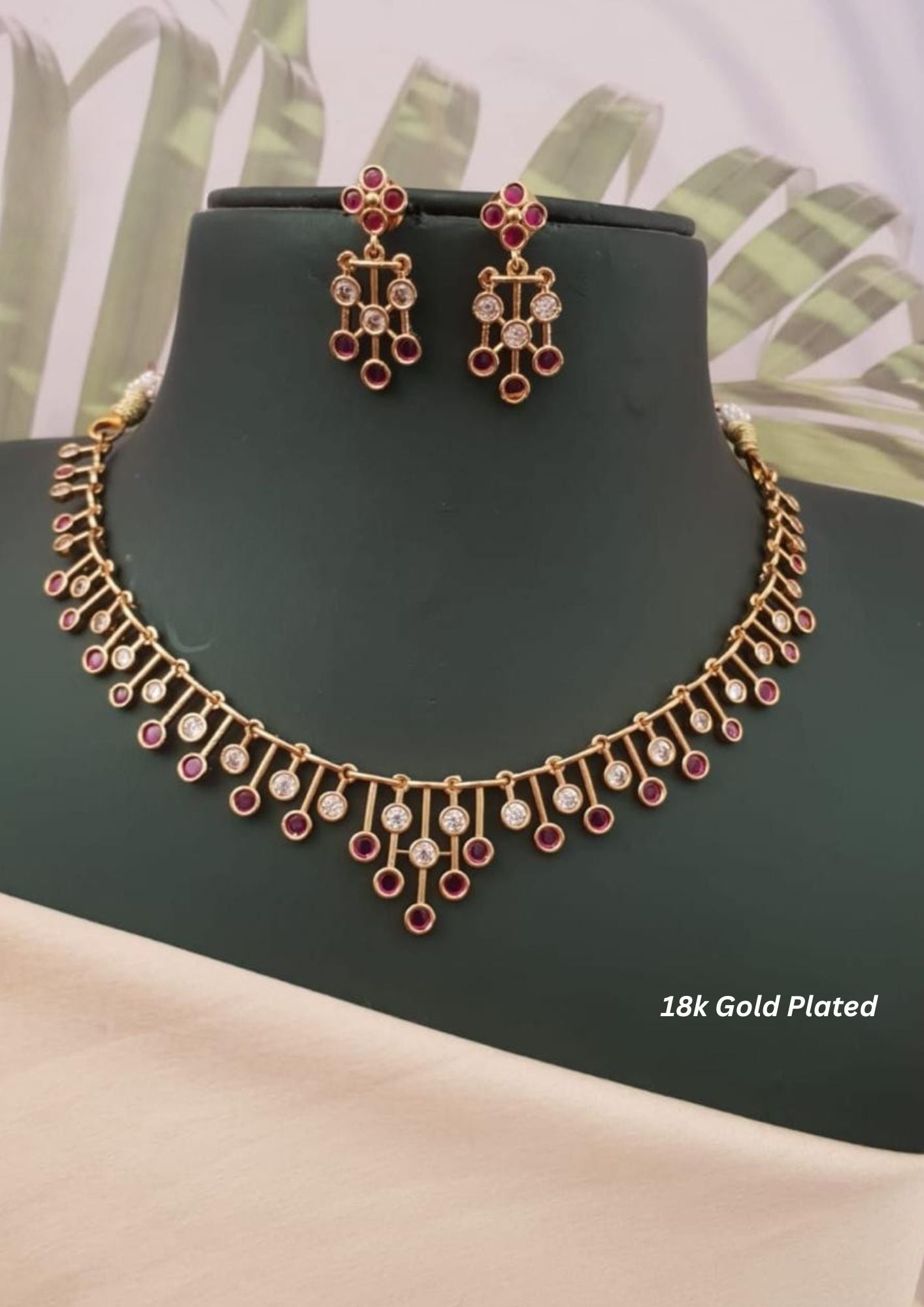 Kundan stone gold plated necklace with earrings