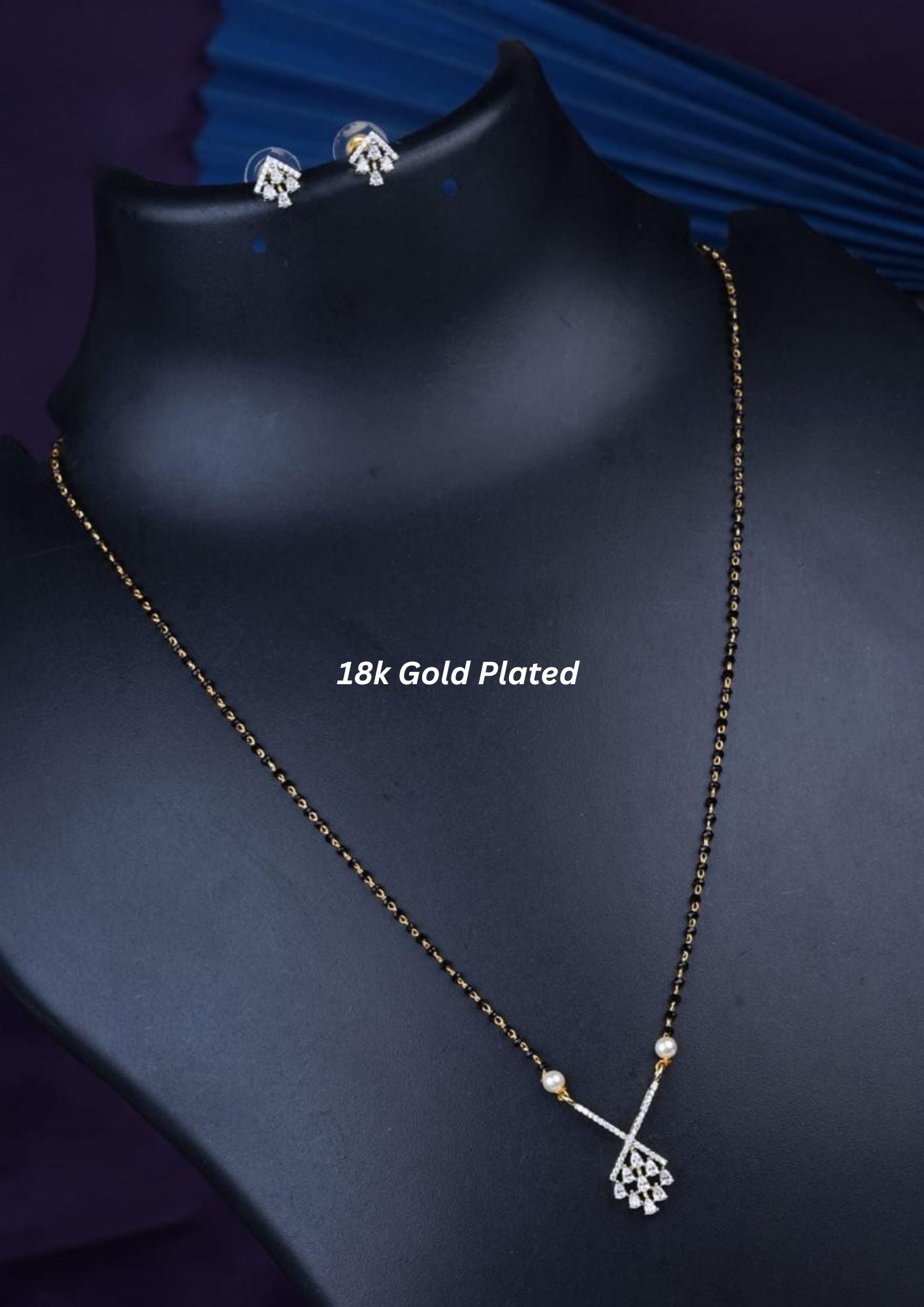 American diamond 18k gold plated mangalsutra with earrings