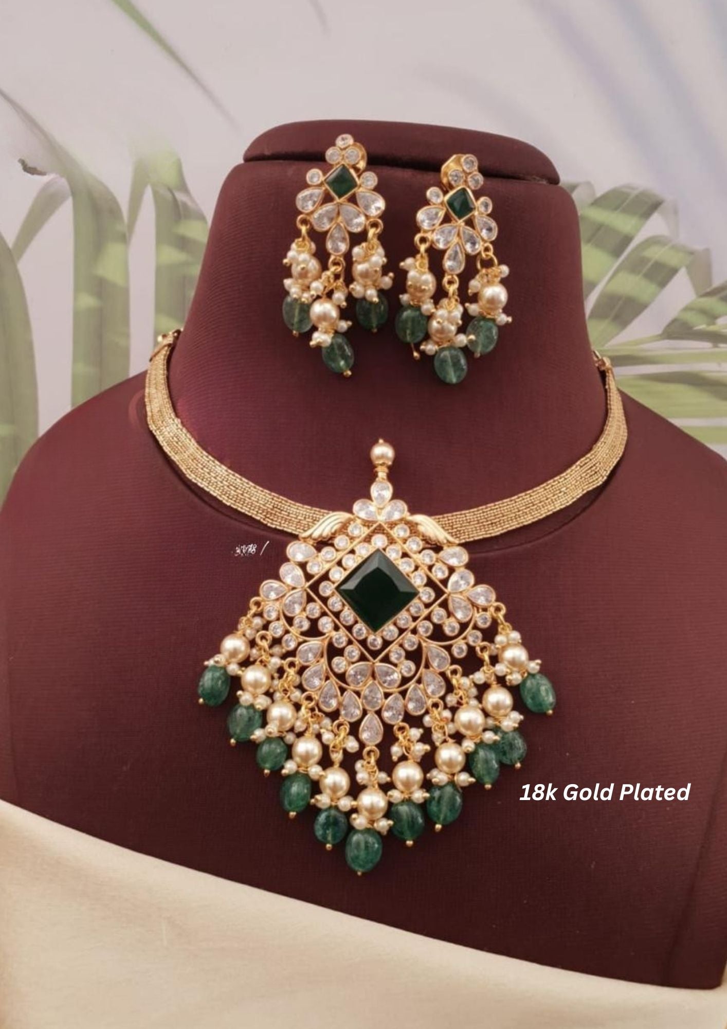 Kundan stone gold plated necklace with earrings