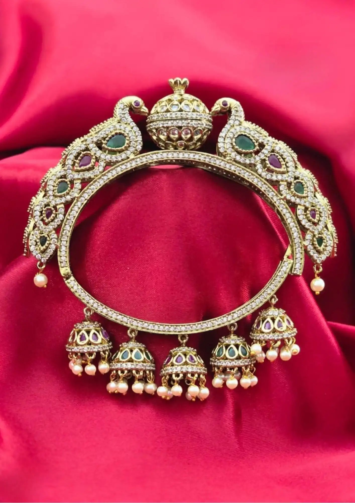 Kundan stone gold plated peacock Kada