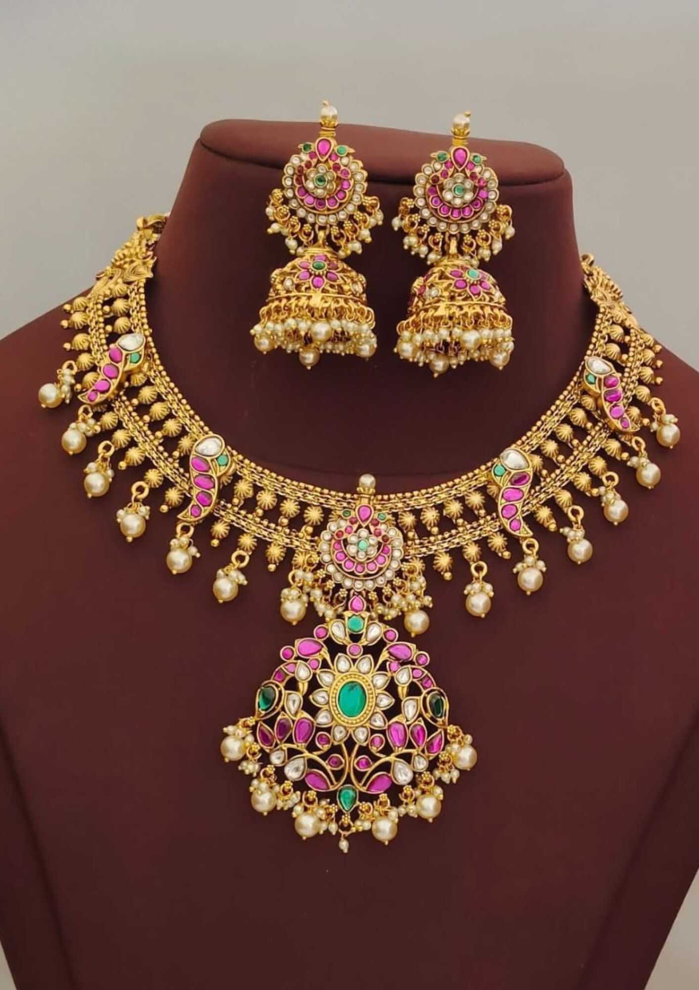 Jadau kundan bridal gold plated necklace with earrings
